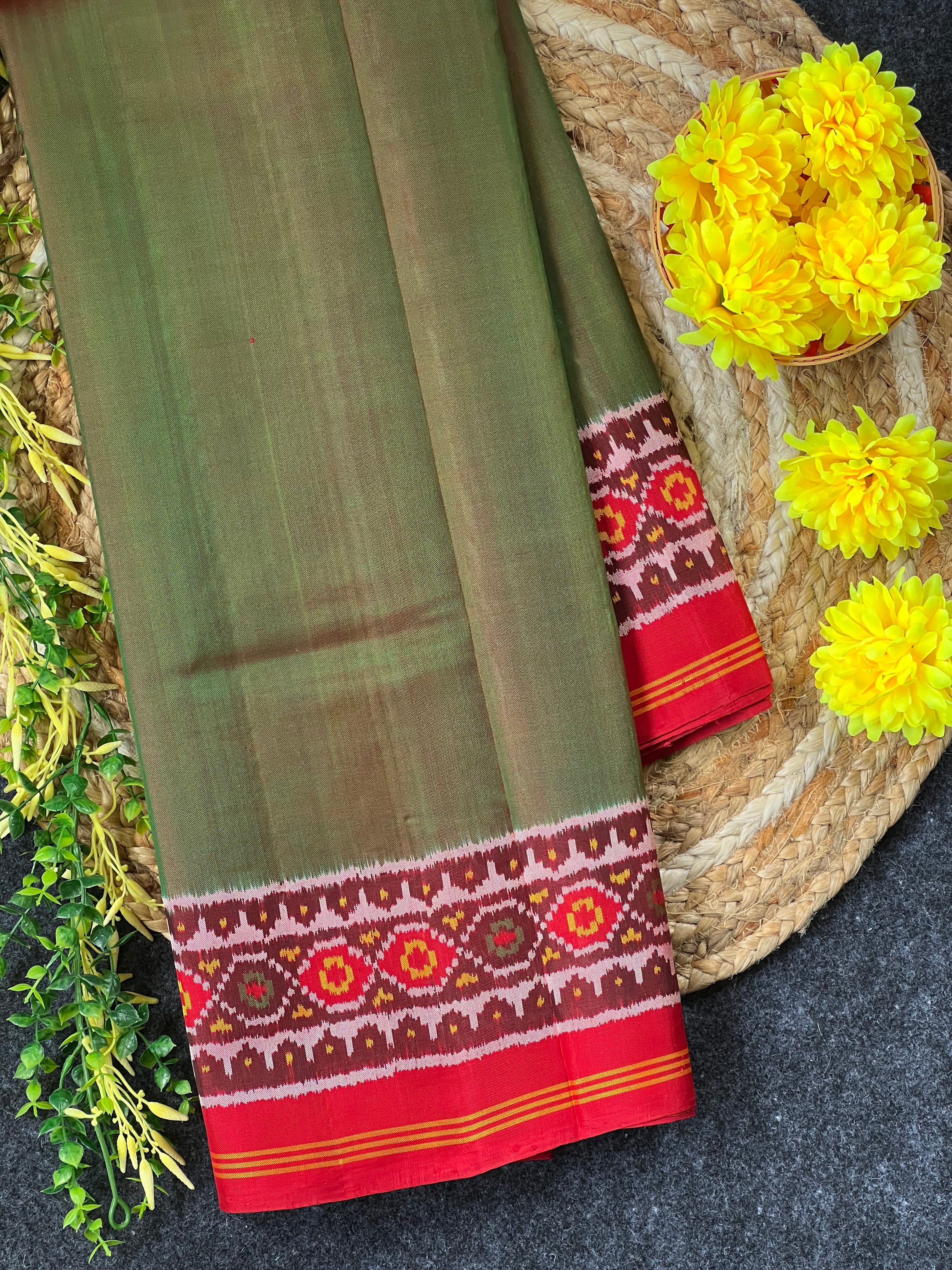 Green Gala Border With Designer Blouse Handwoven Patola Silk Saree Main image