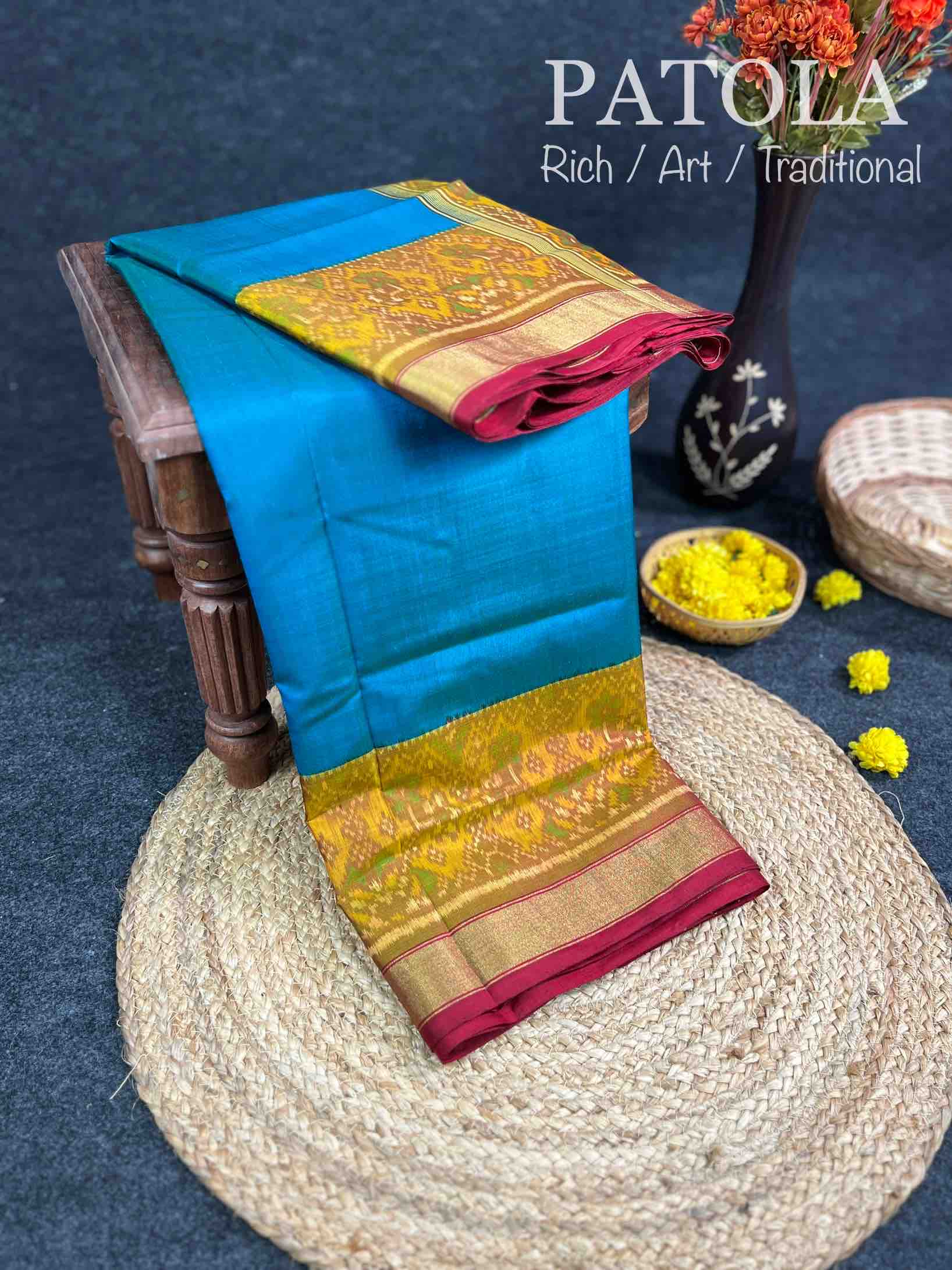 Handwoven Patola Silk Saree Plain Gala Border