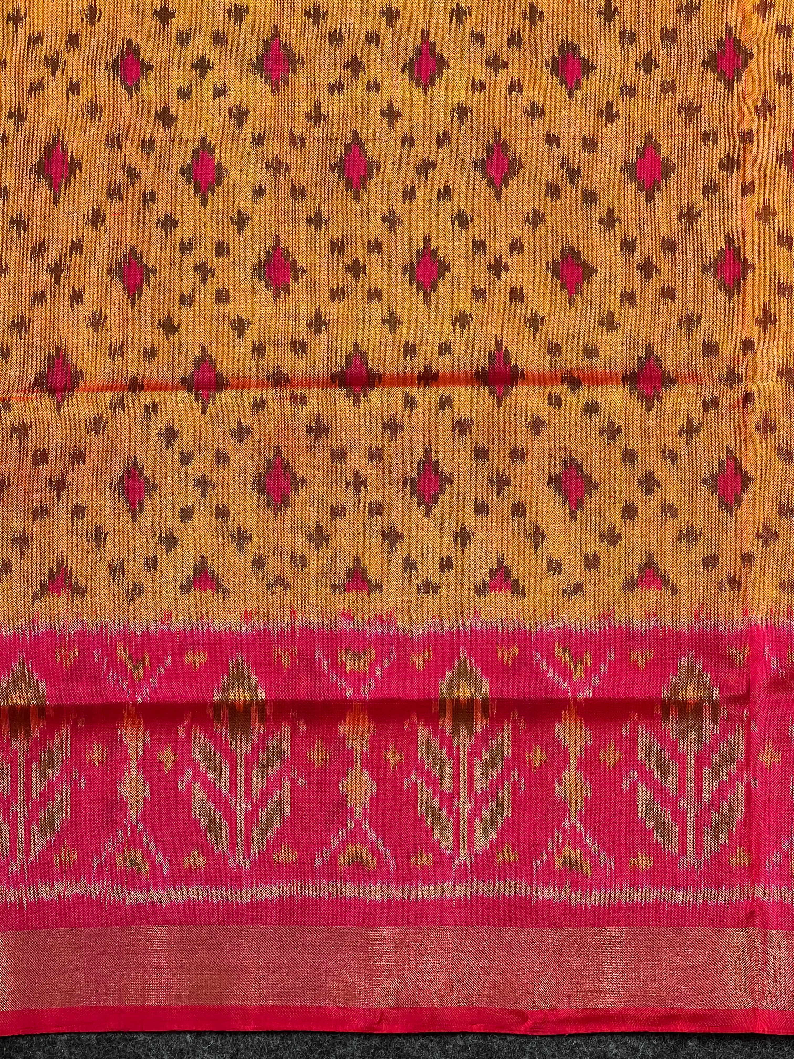 Fancy Design Mustard Orange Handwoven Patola Silk Saree