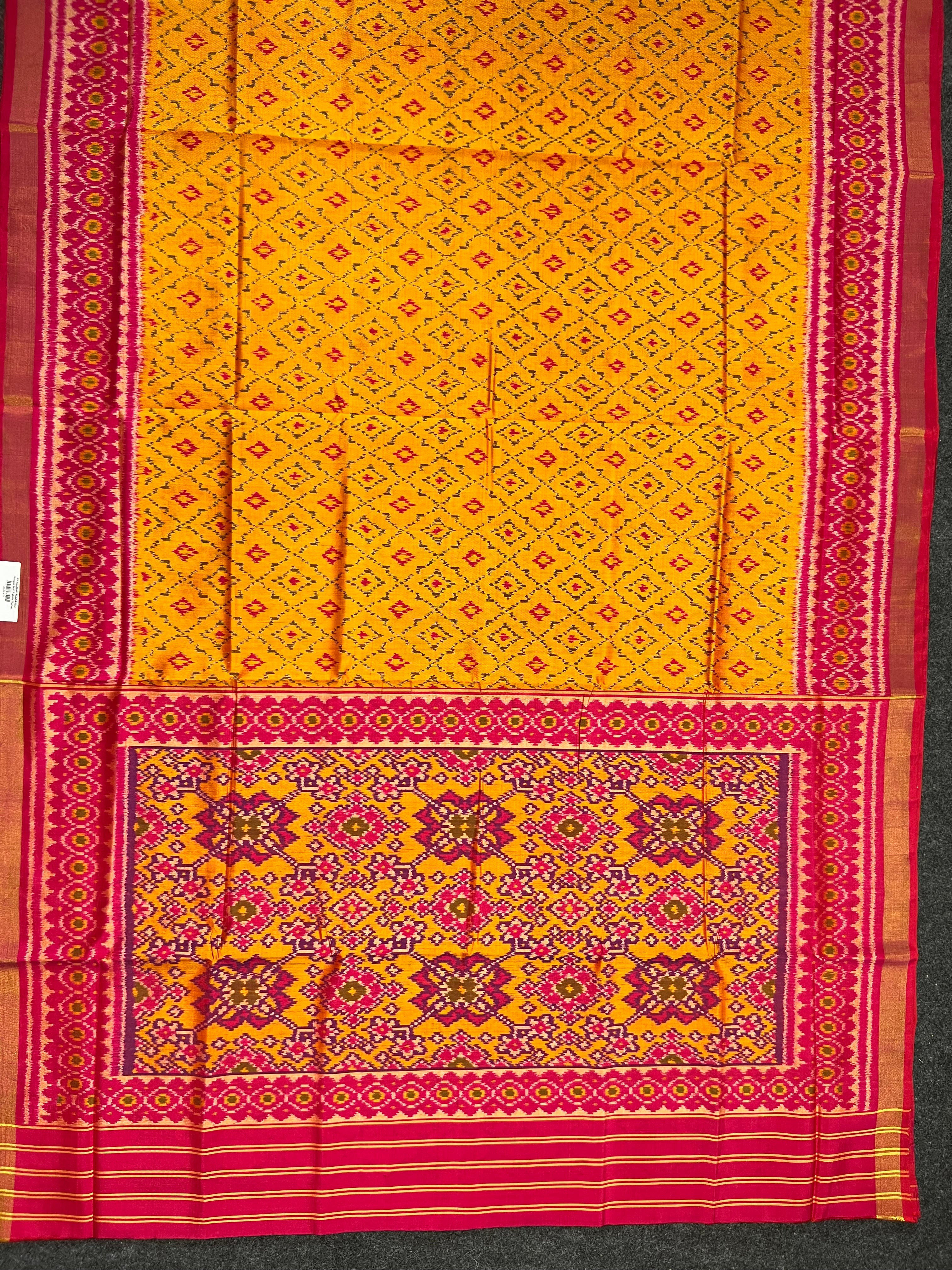 Mustard Orange Traditional Design Handwoven Patola Silk Saree