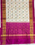 White Narikunj with Pink Pallu Traditional Design Handwoven Patola Silk Saree