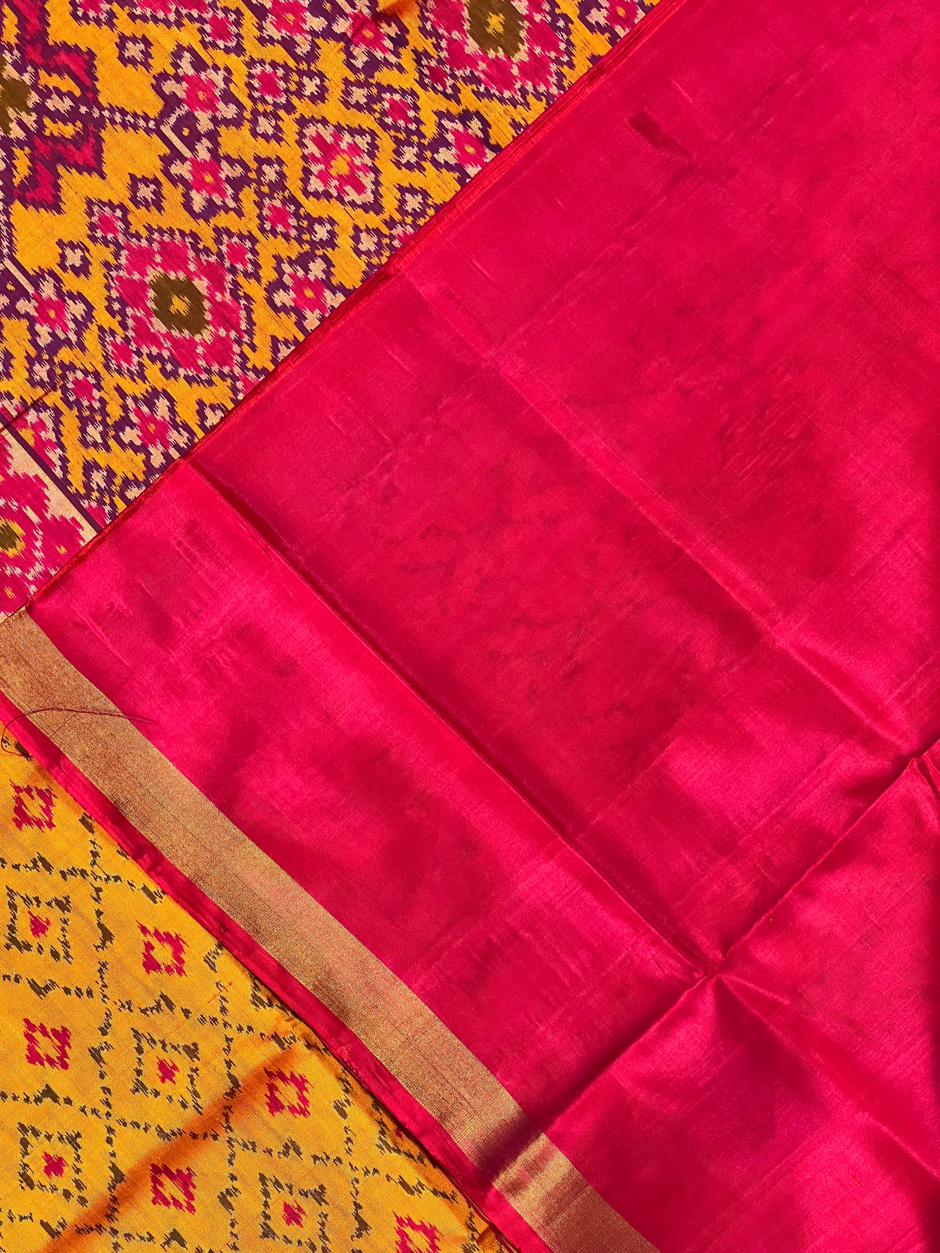 Mustard Orange Traditional Design Handwoven Patola Silk Saree