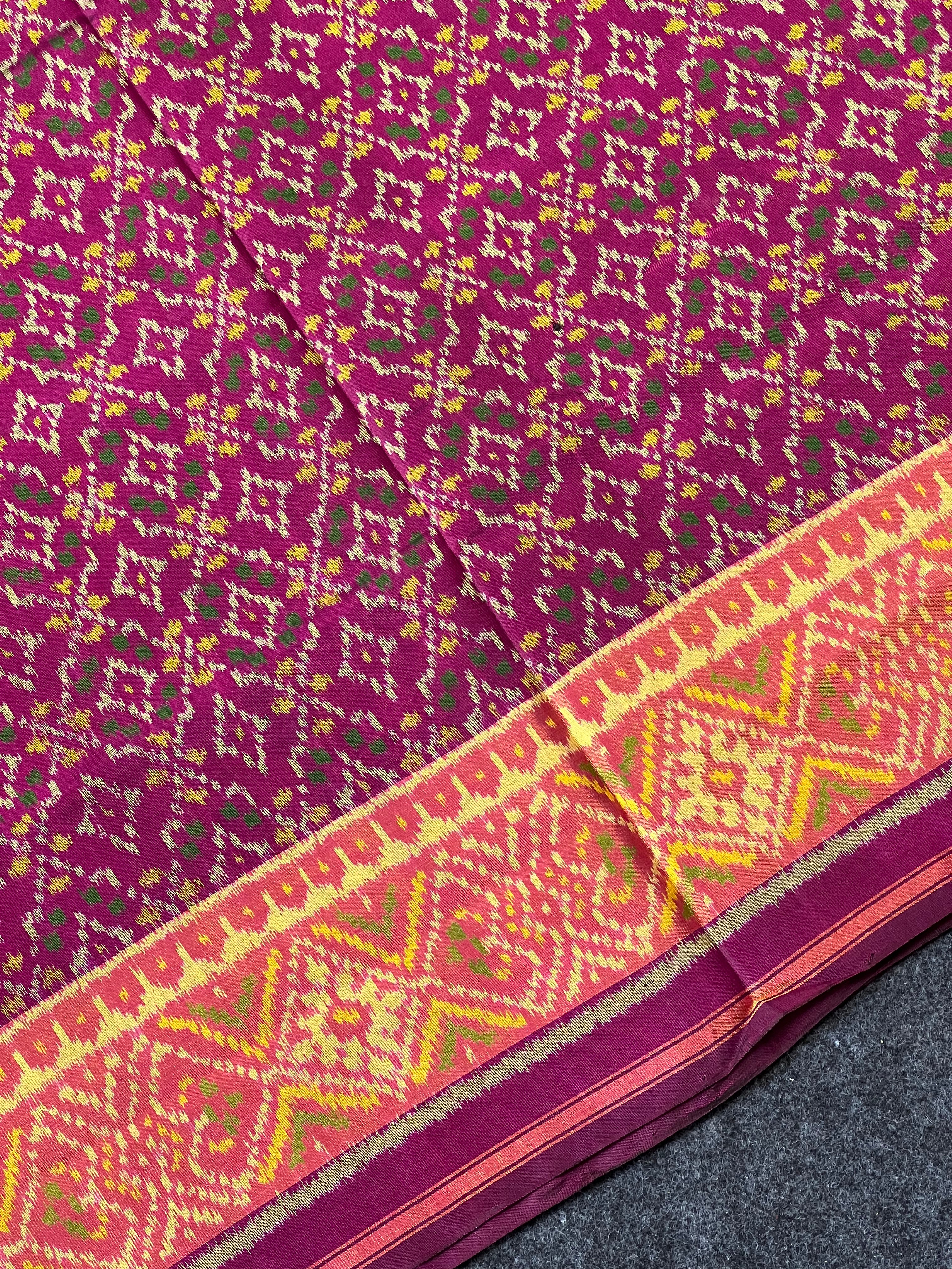 Buttonful Design Wine Color Handwoven Patola Silk Saree