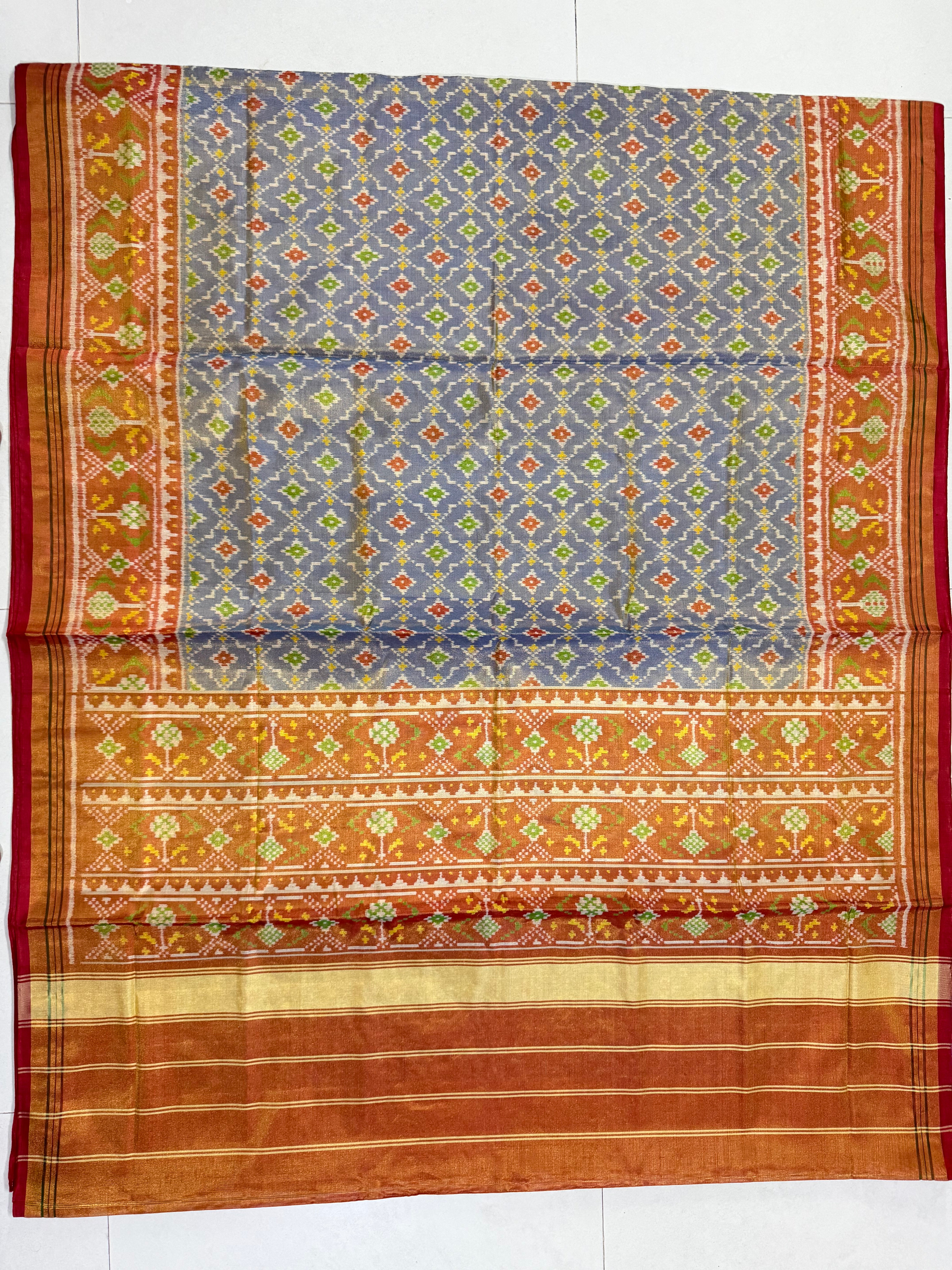 Fancy Design Pastel Purple Tissue Double Zari Patola Saree Secondary image