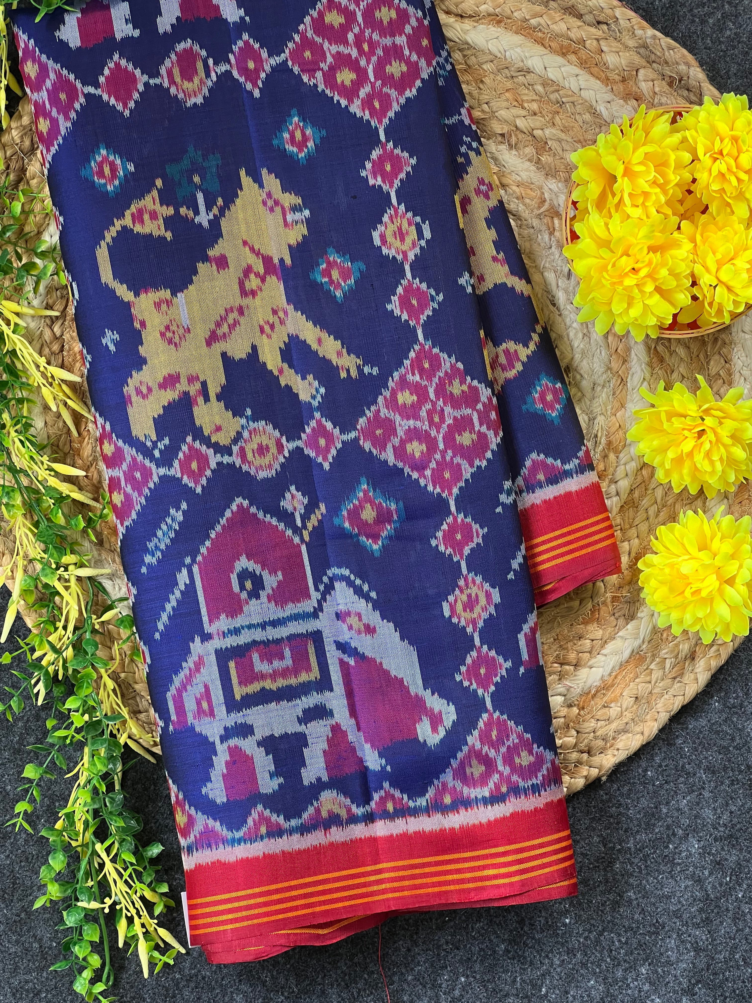 Cheetah and Elephant Handwoven Patola Silk Saree Main image