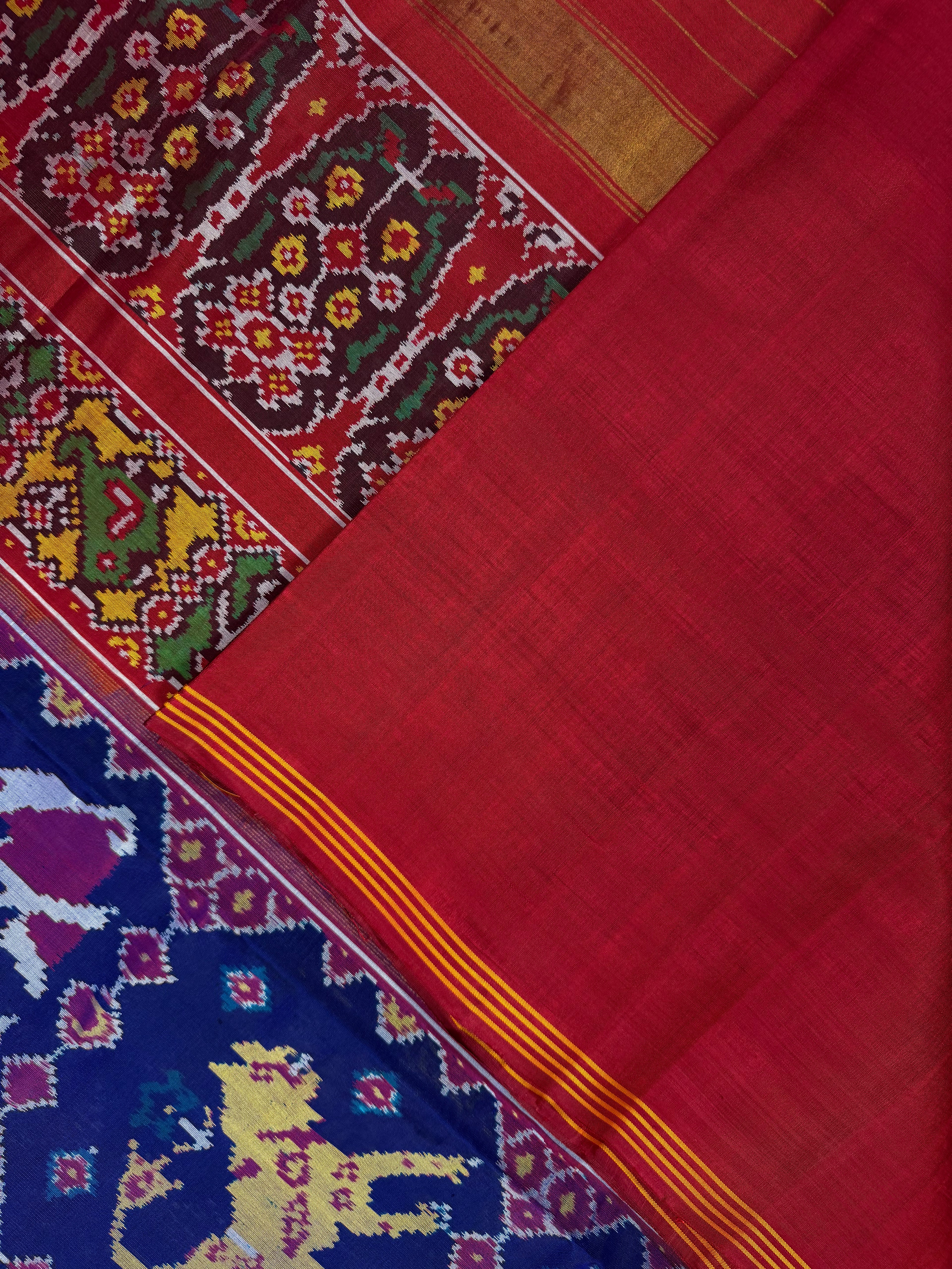 Cheetah and Elephant Handwoven Patola Silk Saree