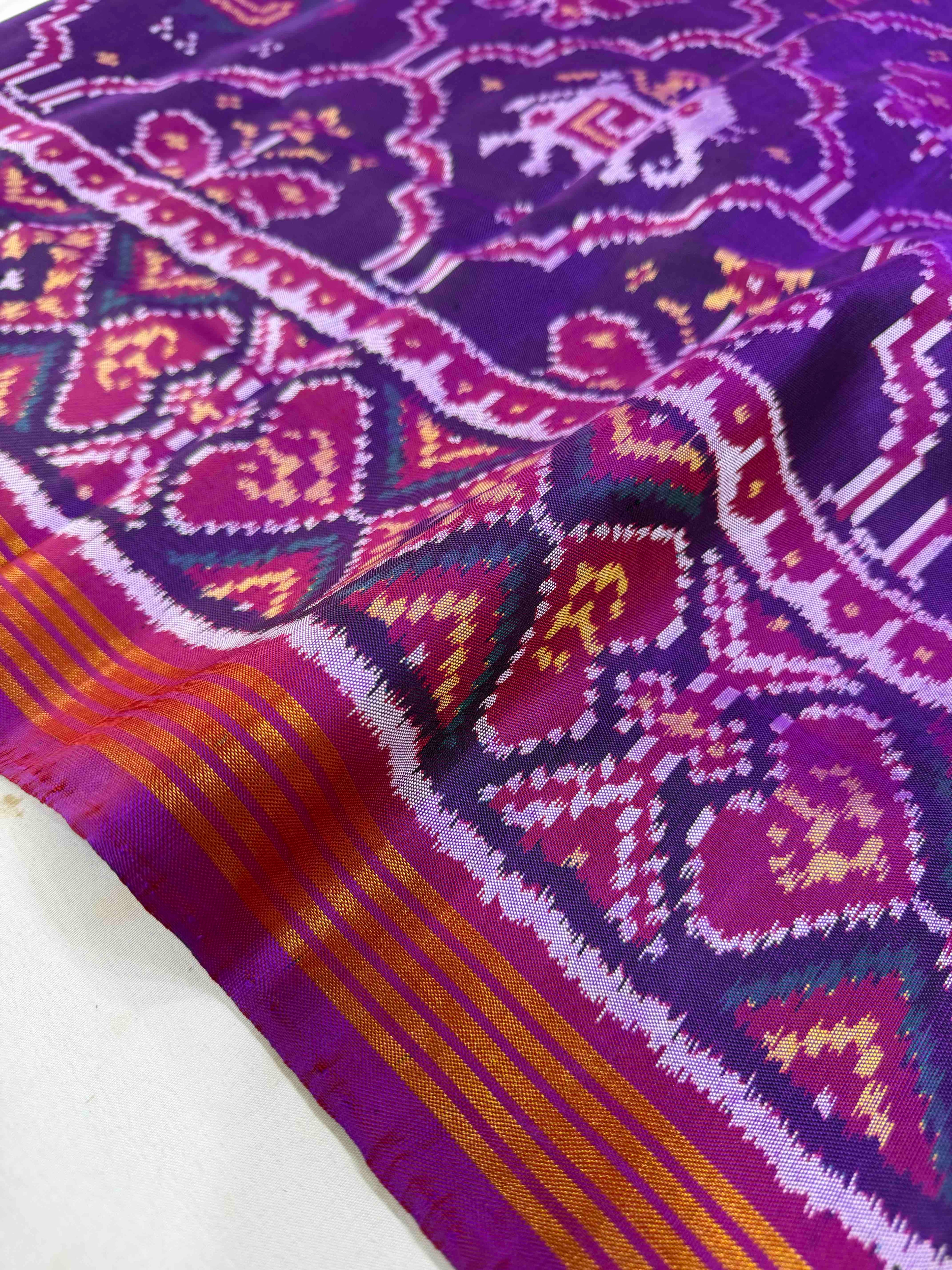 Magenta Color Motifs Design Handwoven Patola Silk Saree
