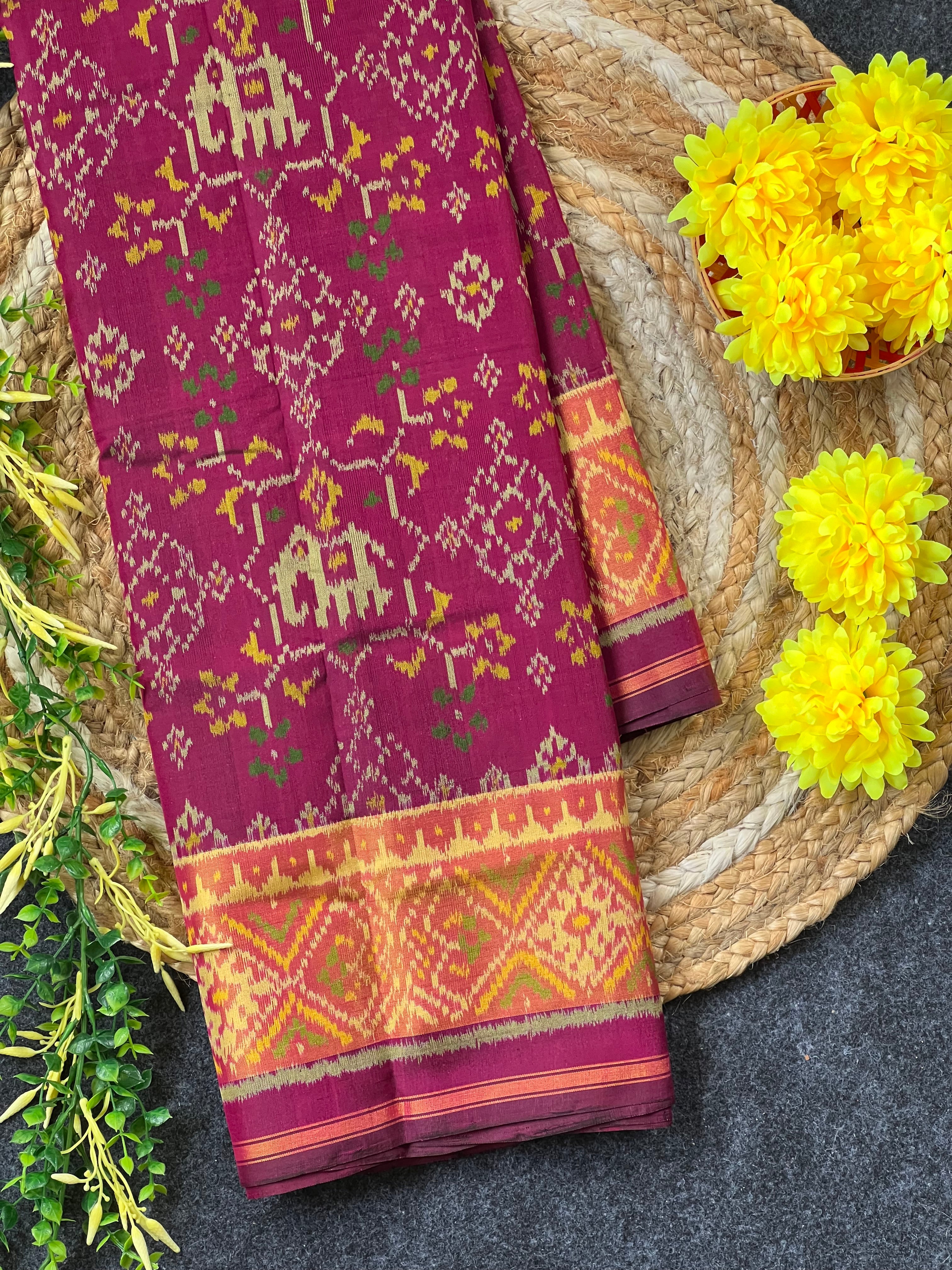 Navratna With Elephant Design Handwoven Patola Silk Saree Main image