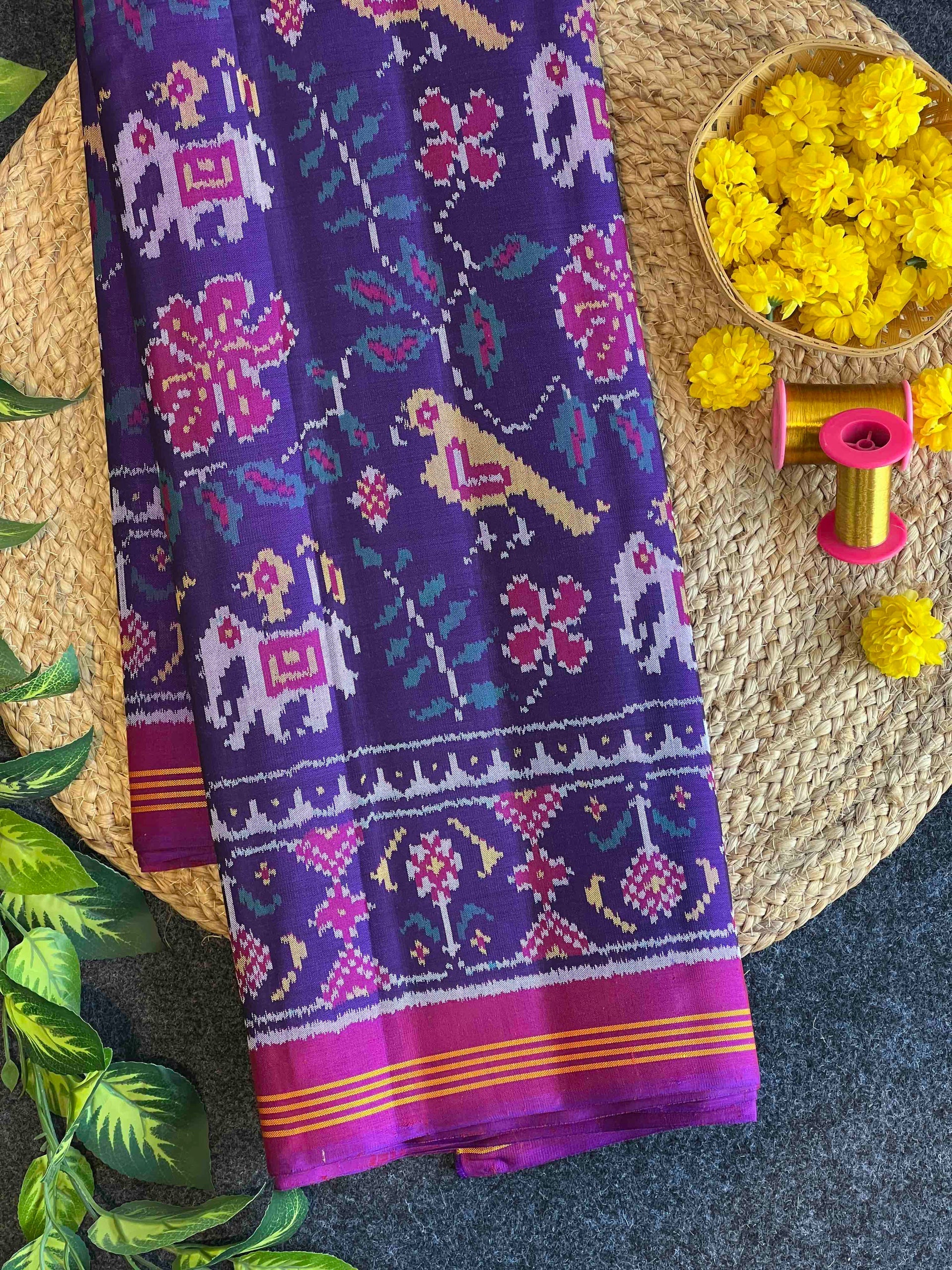 Purple color Motif Design Handwoven Patola Silk Saree