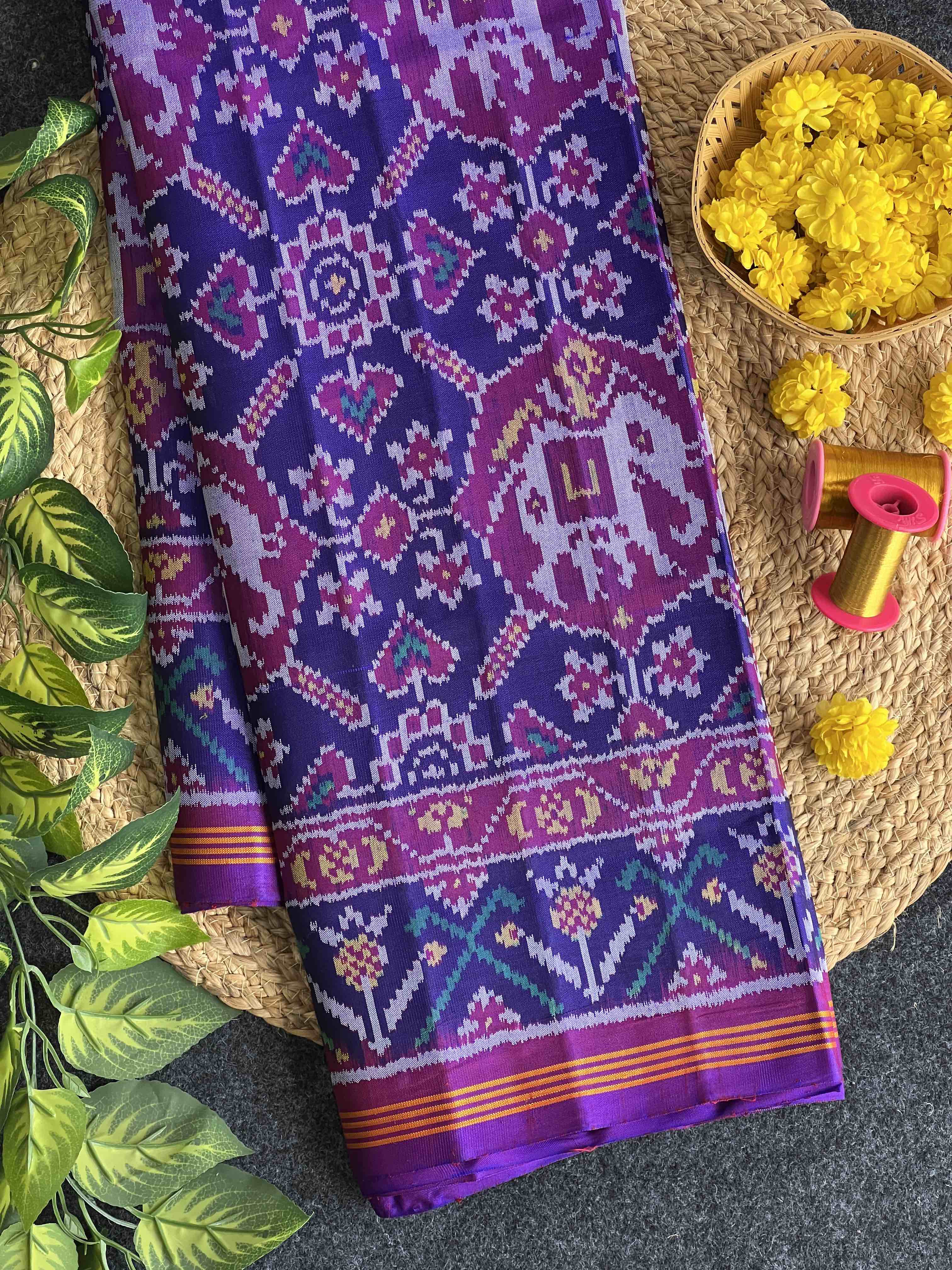 Blue Fusion Design Handwoven Patola Silk Saree