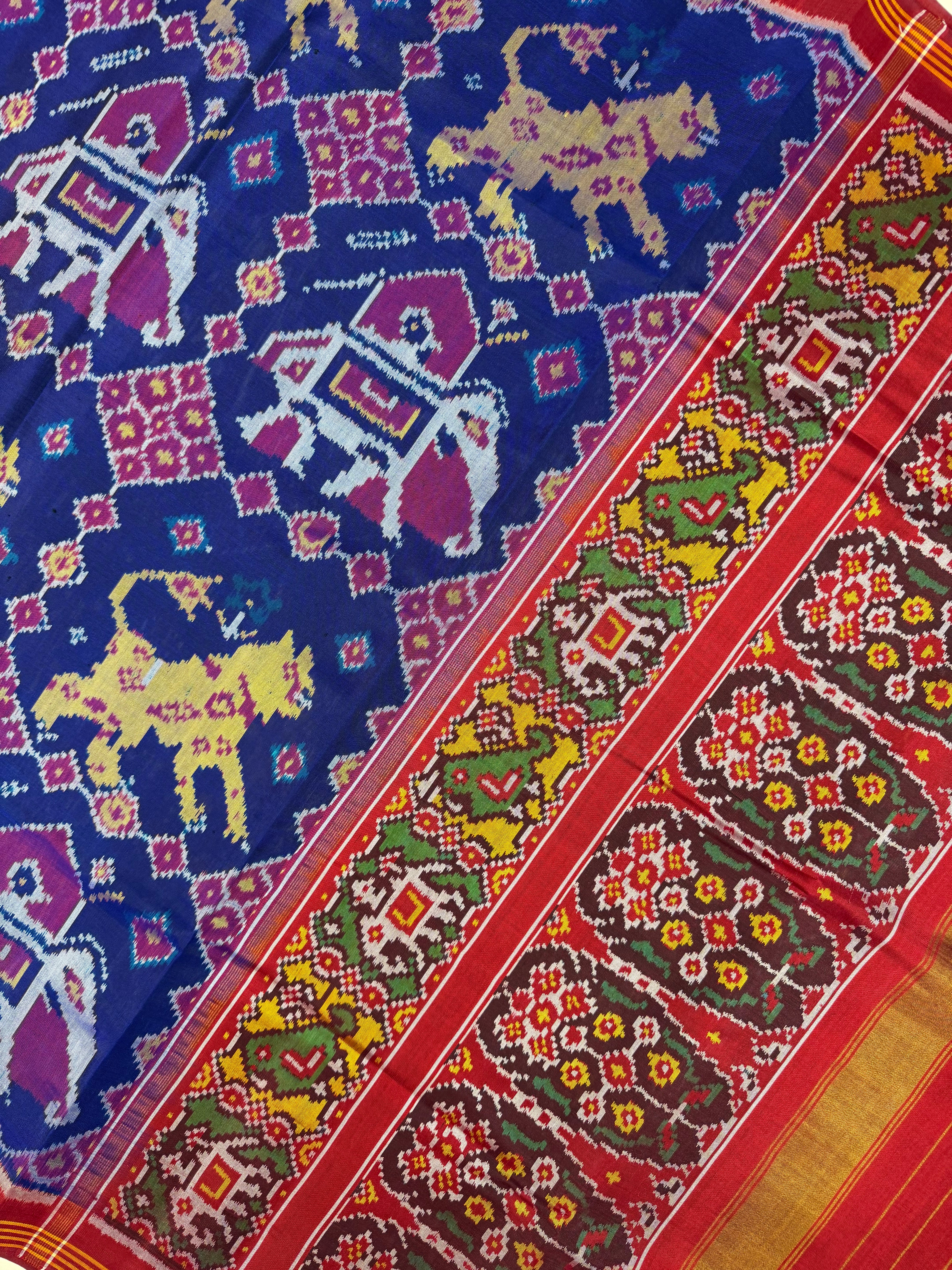 Cheetah and Elephant Handwoven Patola Silk Saree Secondary image