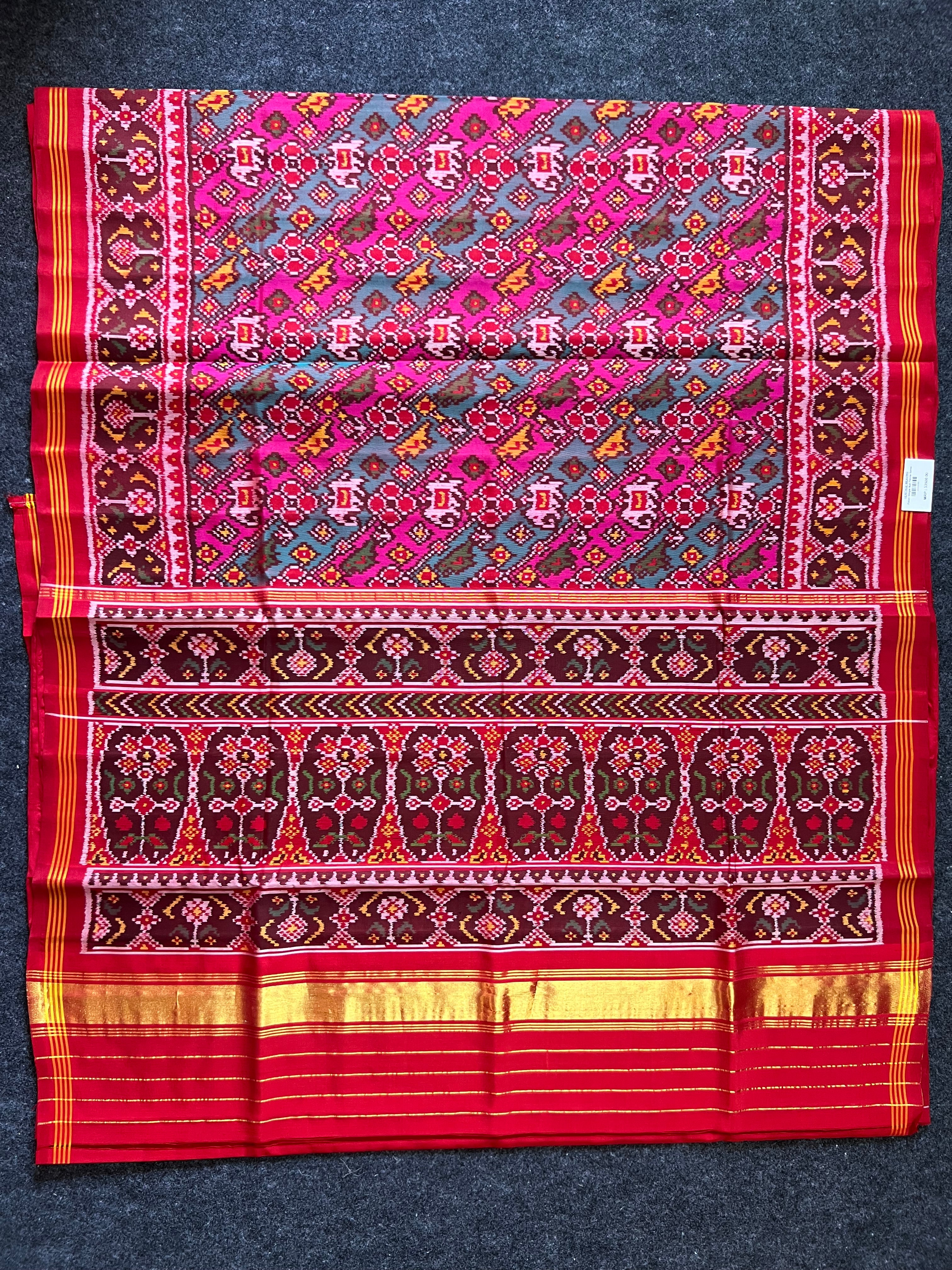 Multicolor Laheriya Design Handwoven Patola Silk Saree