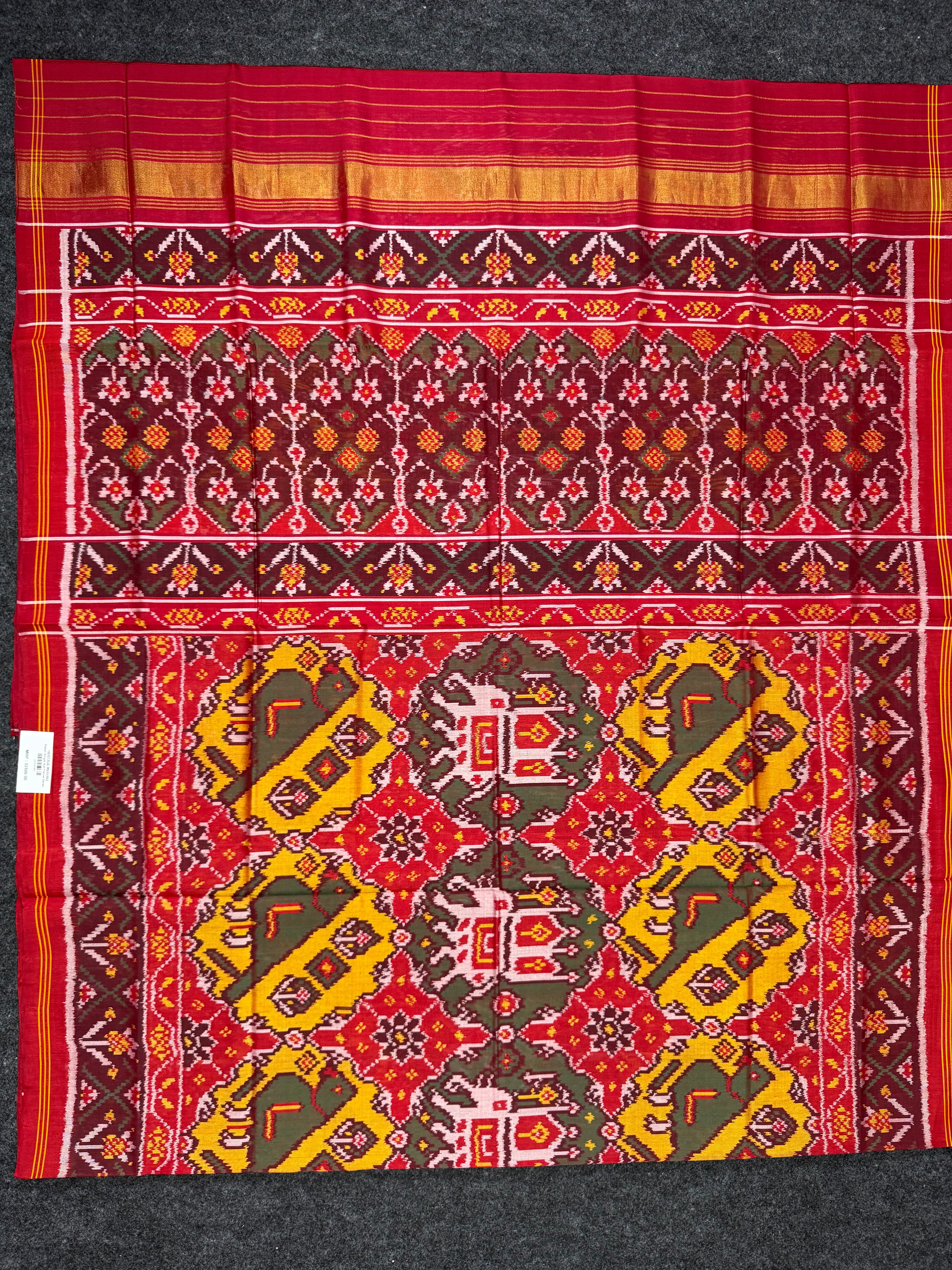 Handwoven Patola Silk Saree Elephant & Perrot Designer