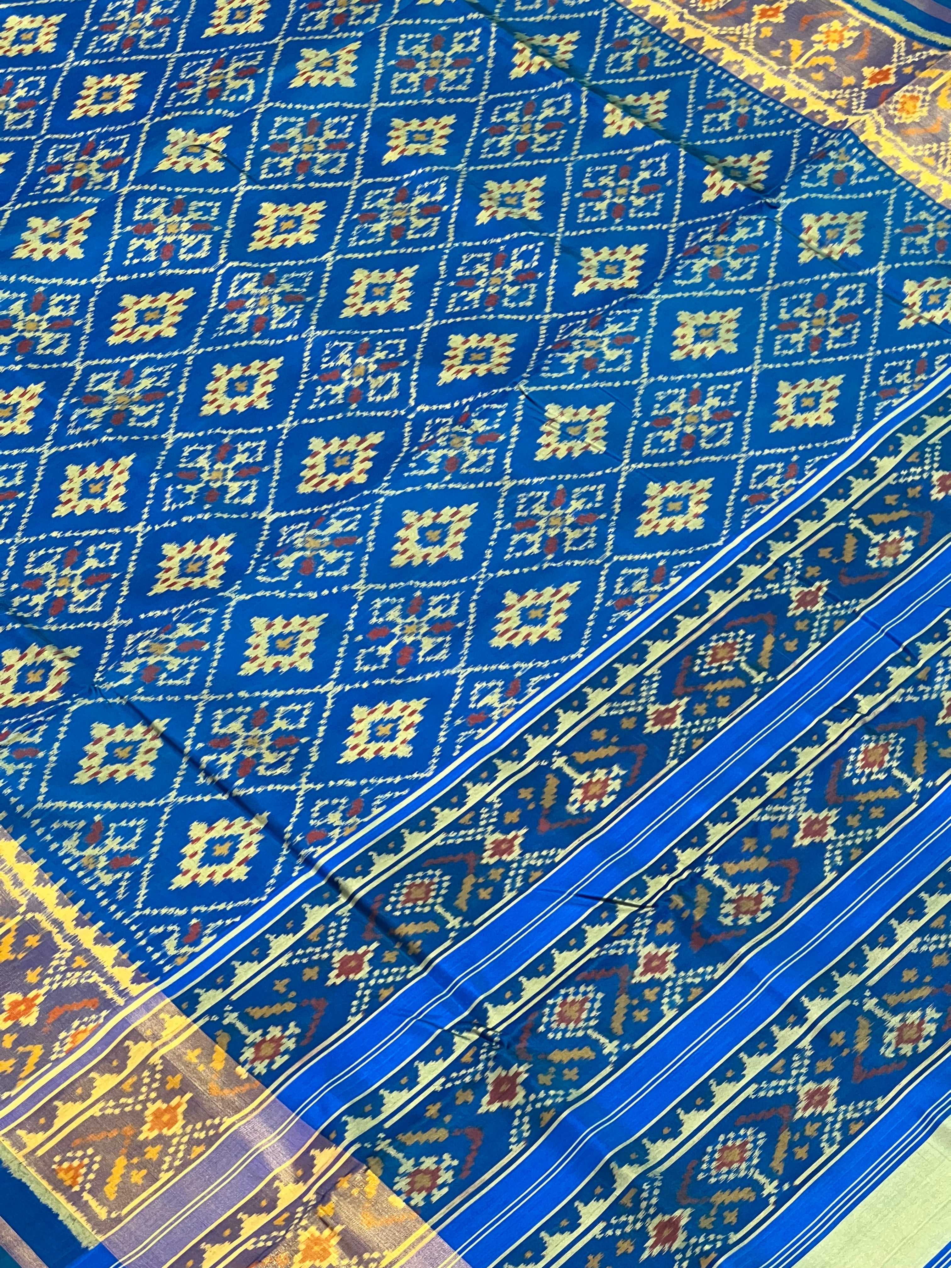 Blue Pan-Chanda Traditional Design Handwoven Patola Silk Saree