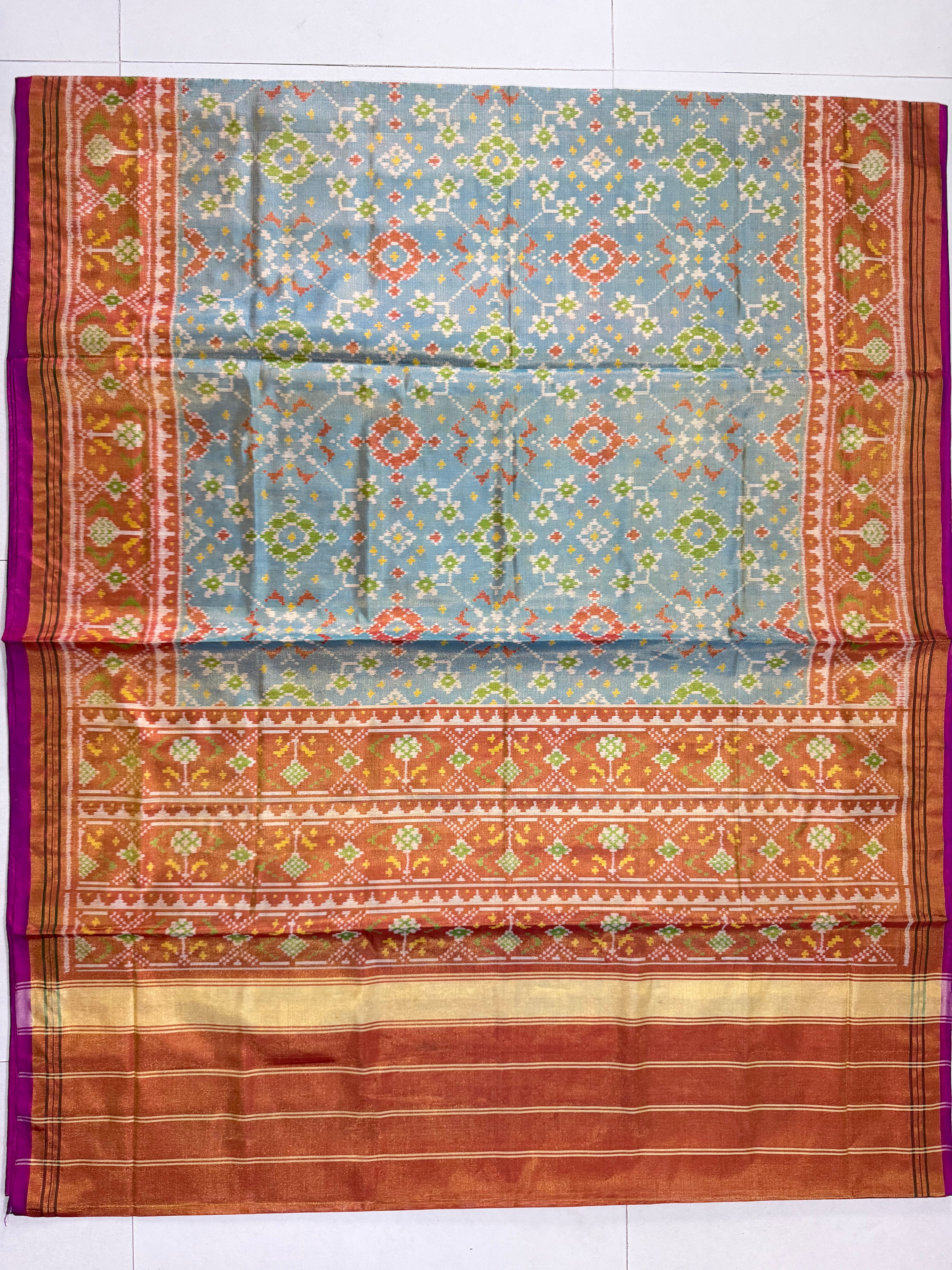 SkyBlue Navratna Design Tissue Double Zari Patola Saree Secondary image