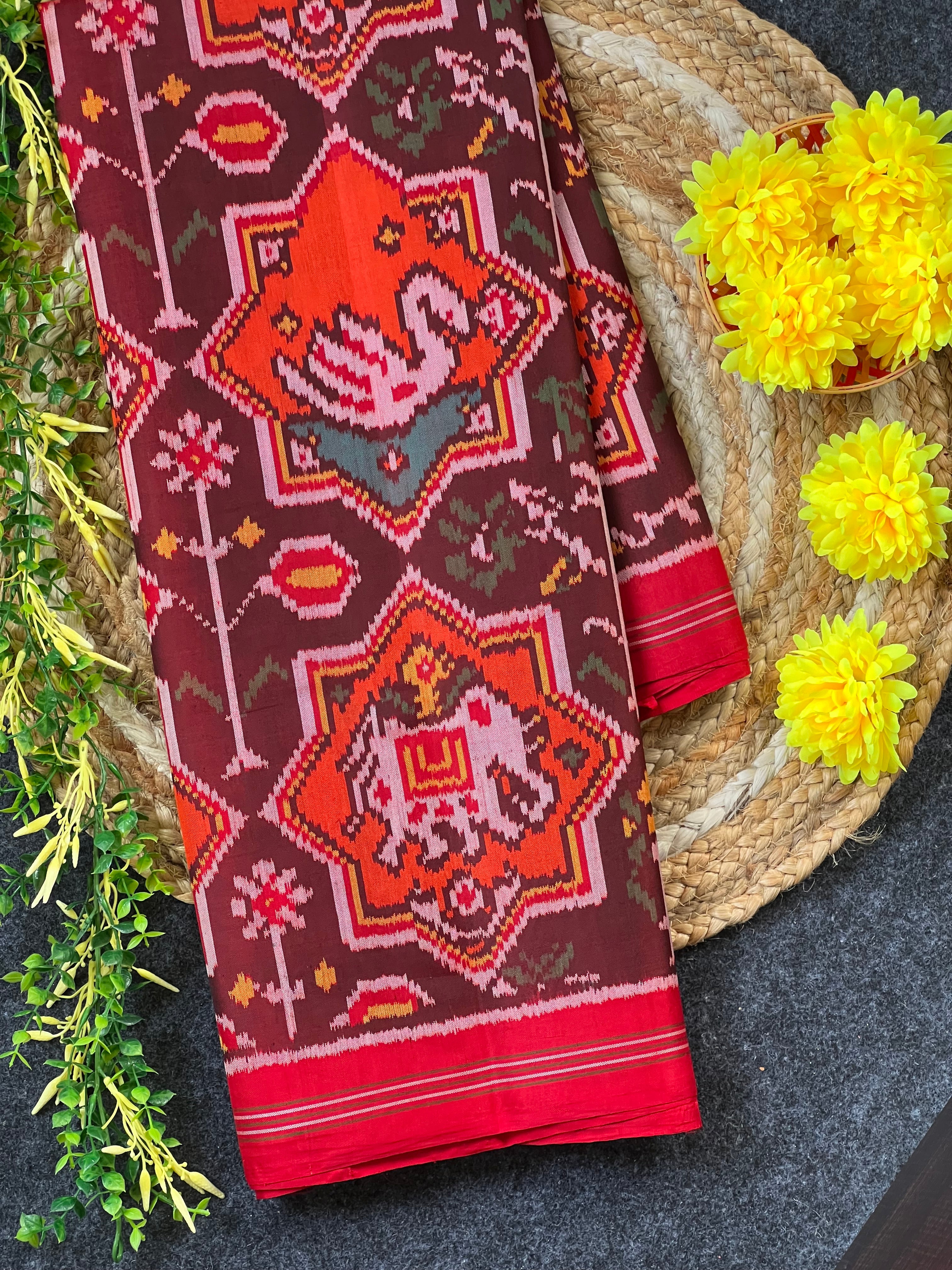 Orange Exclusive Design Handwoven Patola Silk Saree Main image