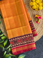 Mustard Plain Gala Border Handwoven Patola Silk Saree