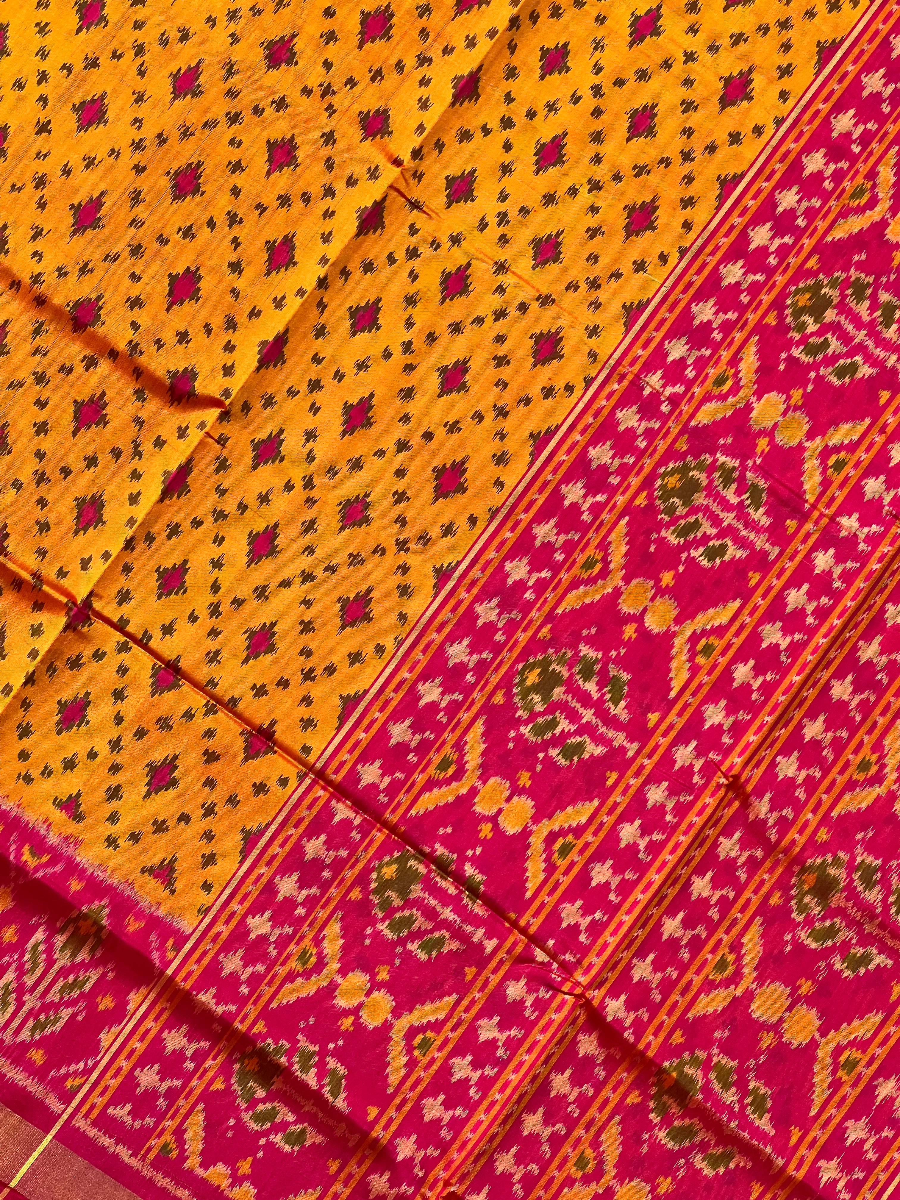Fancy Design Mustard Orange Handwoven Patola Silk Saree