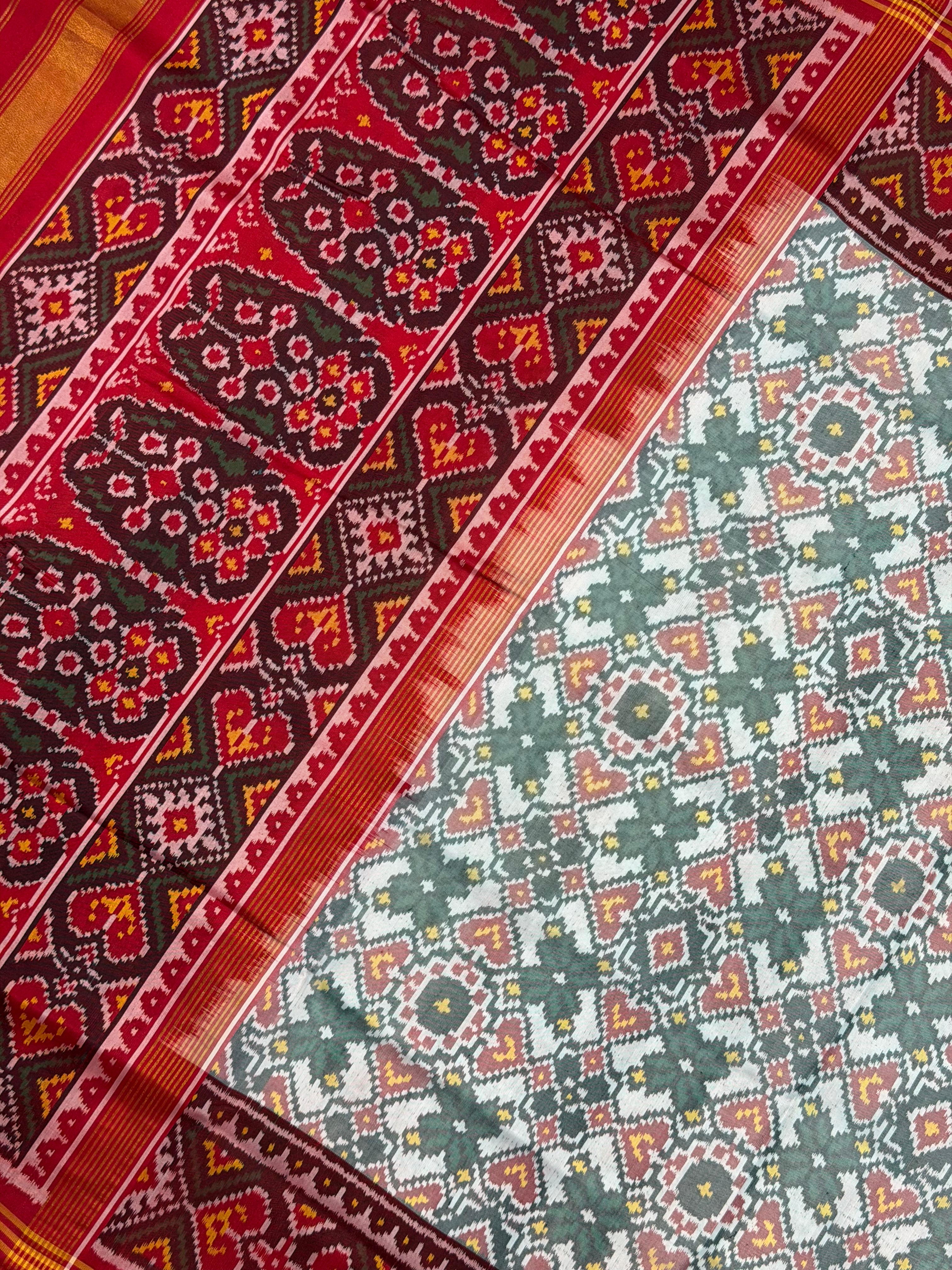 Pure White Traditional Design Handwoven Patola Silk Saree