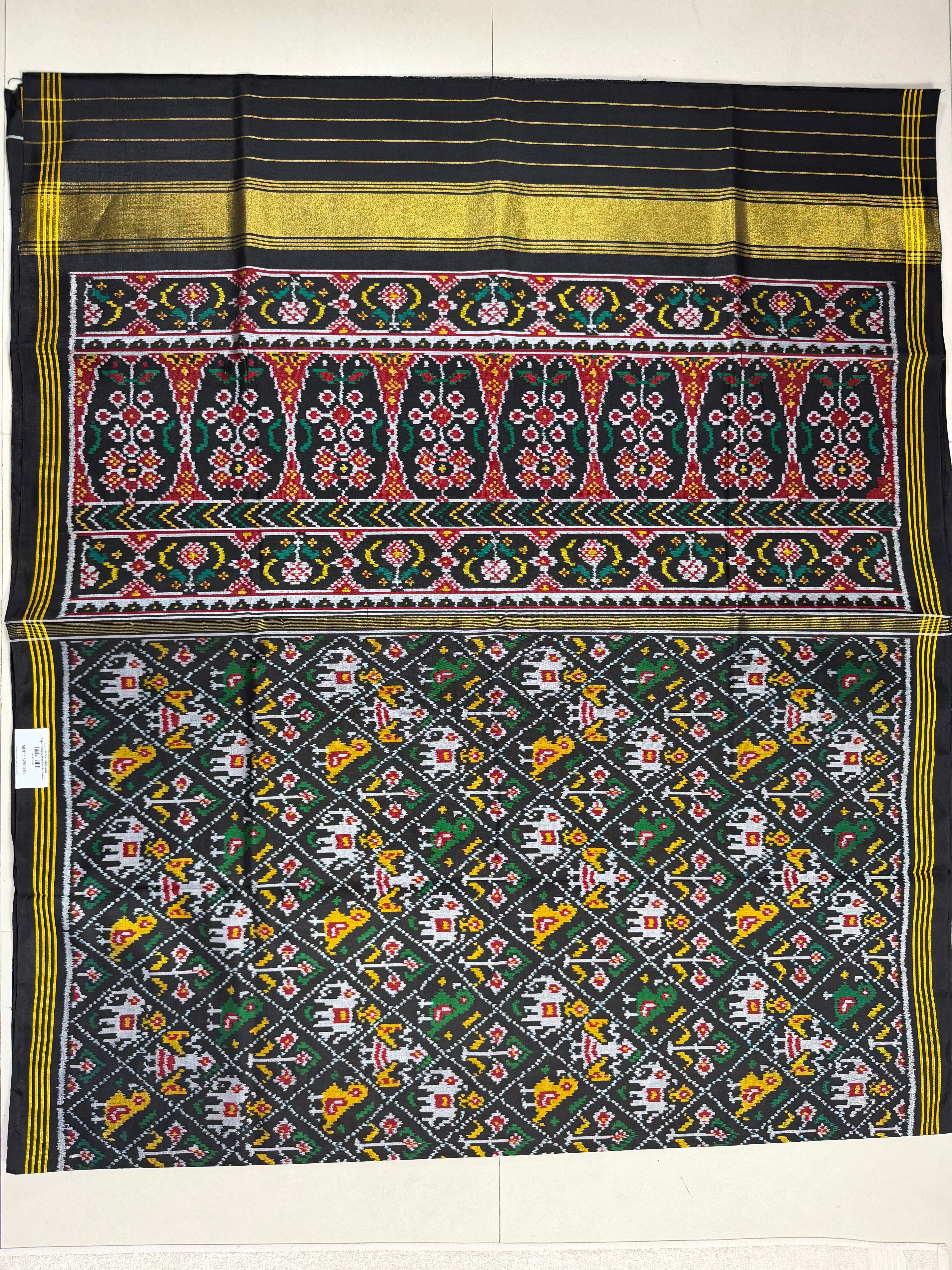 Narikunj Black Traditional Design Handwoven Patola Silk Saree