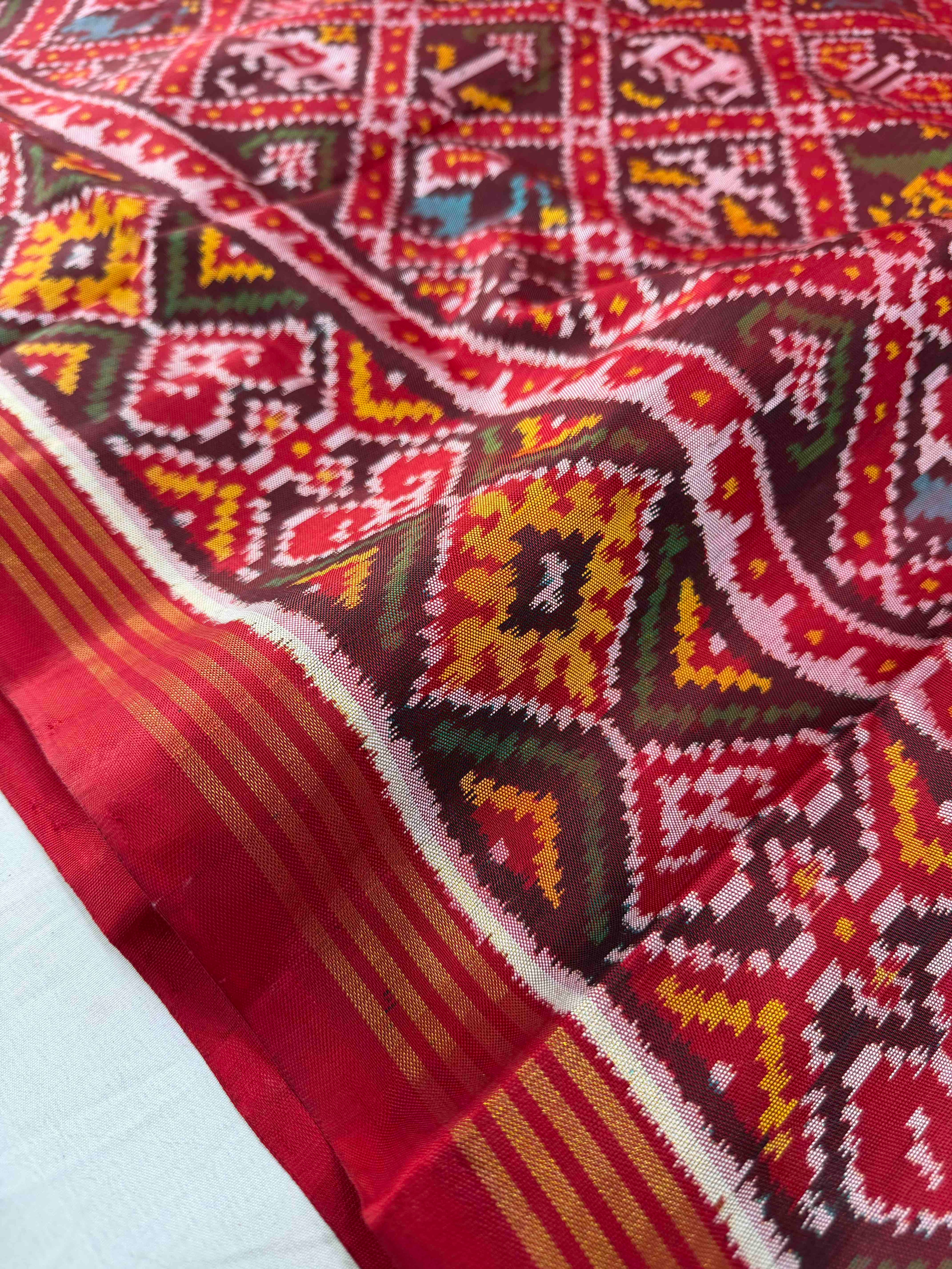Typical Red Narikunj Design Handwoven Patola Silk Saree