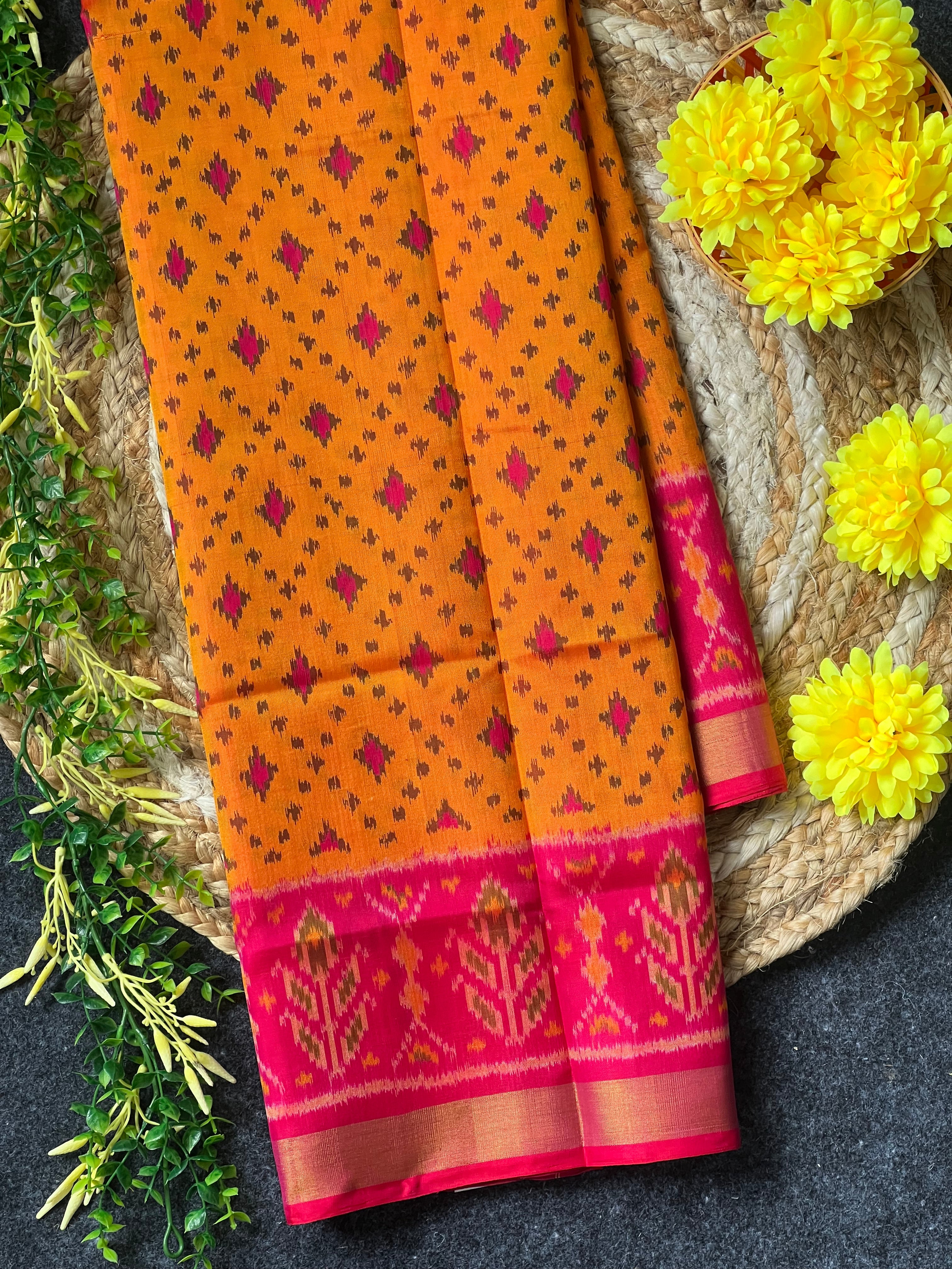 Fancy Design Mustard Orange Handwoven Patola Silk Saree Main image