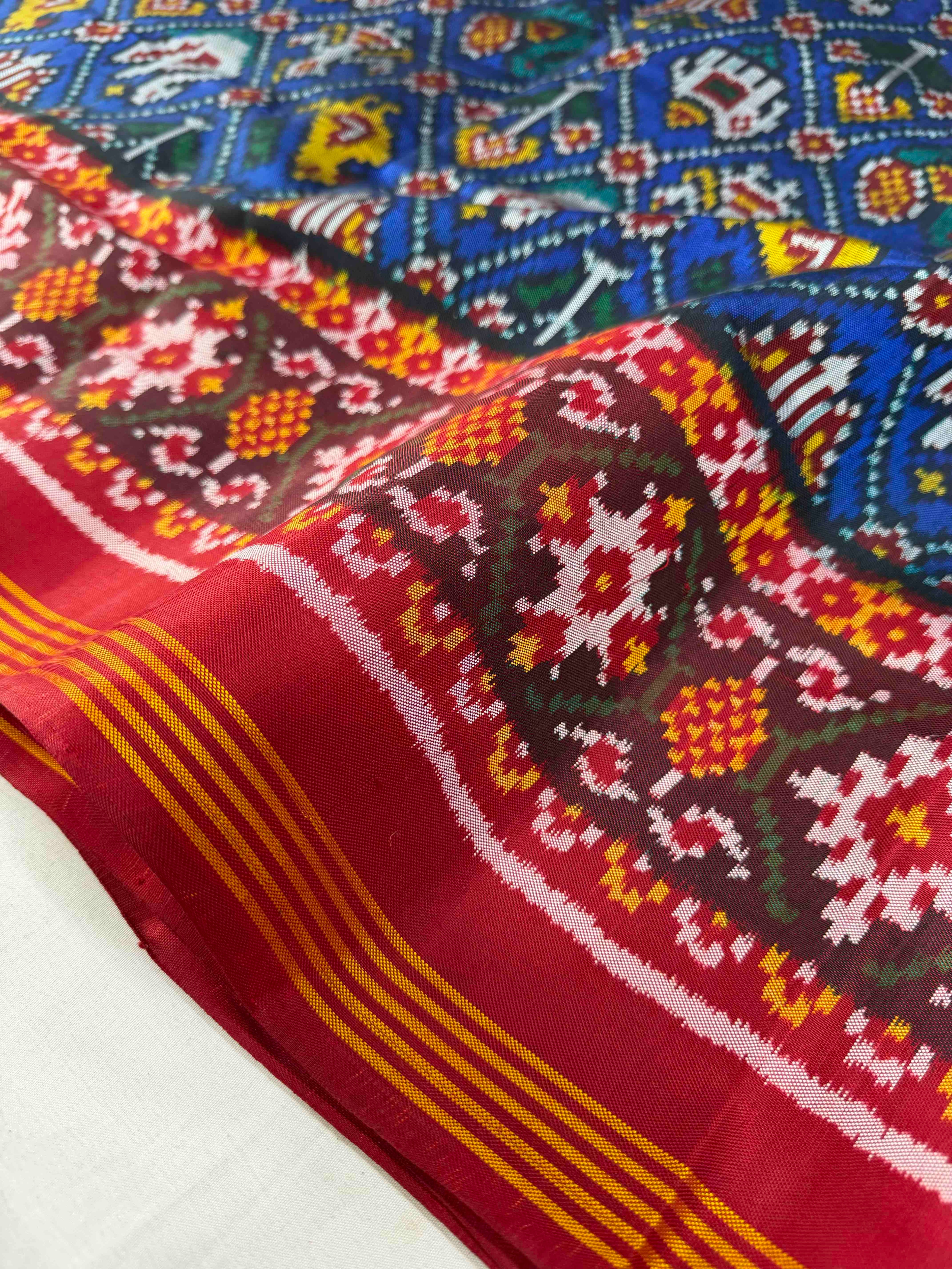 Blue Narikunj Design Handwoven Patola Silk Saree