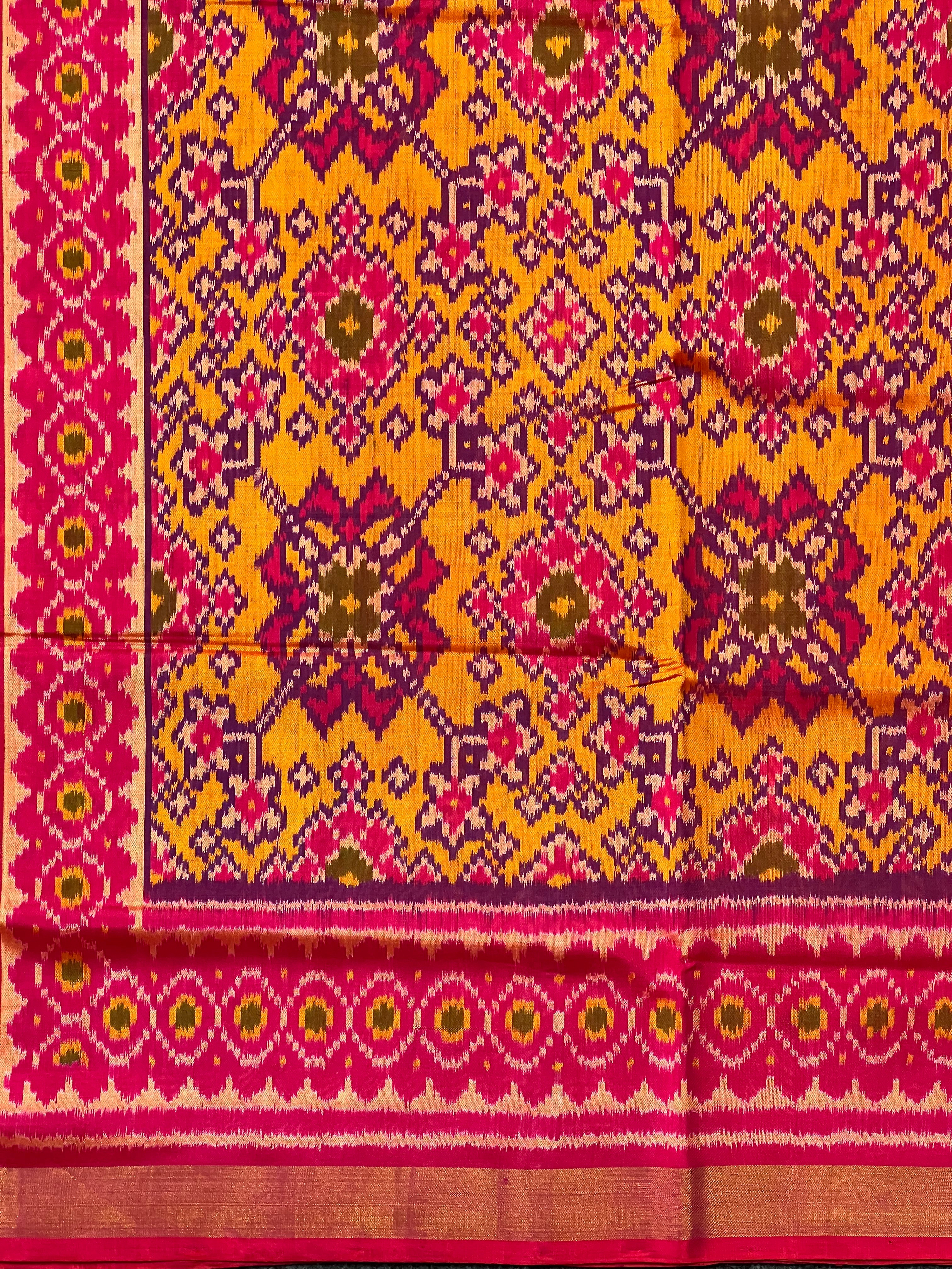 Mustard Orange Traditional Design Handwoven Patola Silk Saree