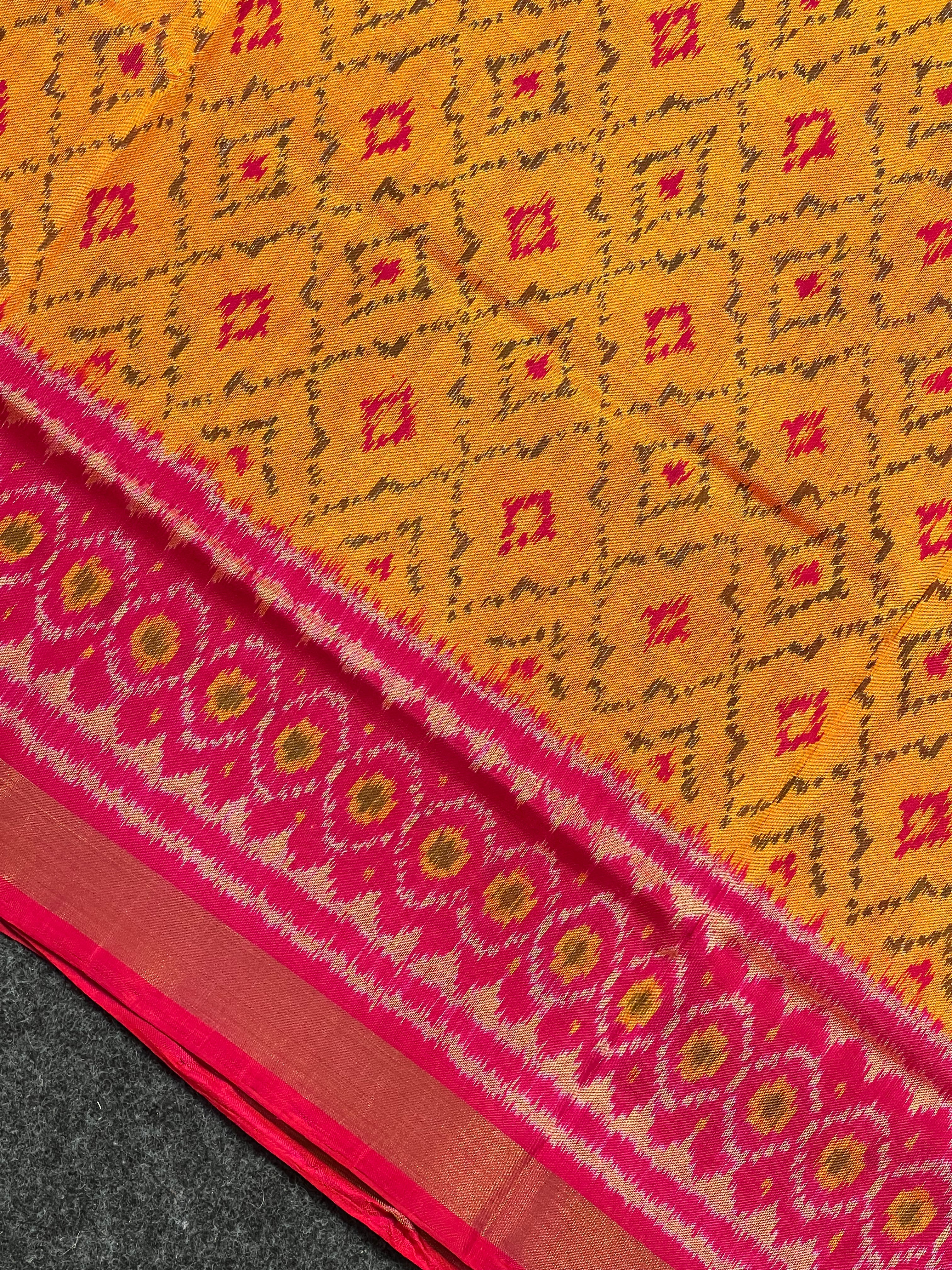 Mustard Orange Traditional Design Handwoven Patola Silk Saree