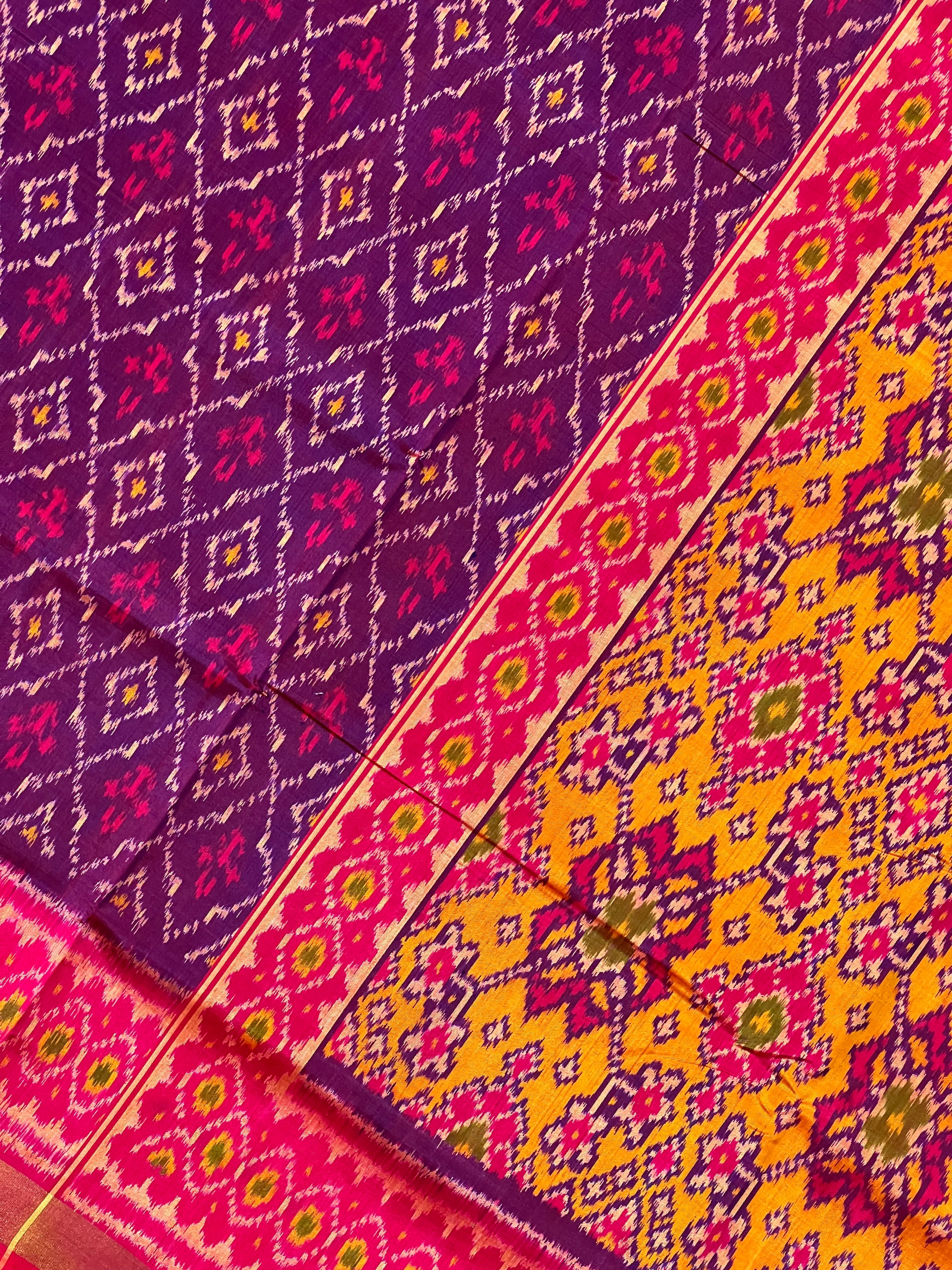 Purple Traditional Design Handwoven Patola Silk Saree
