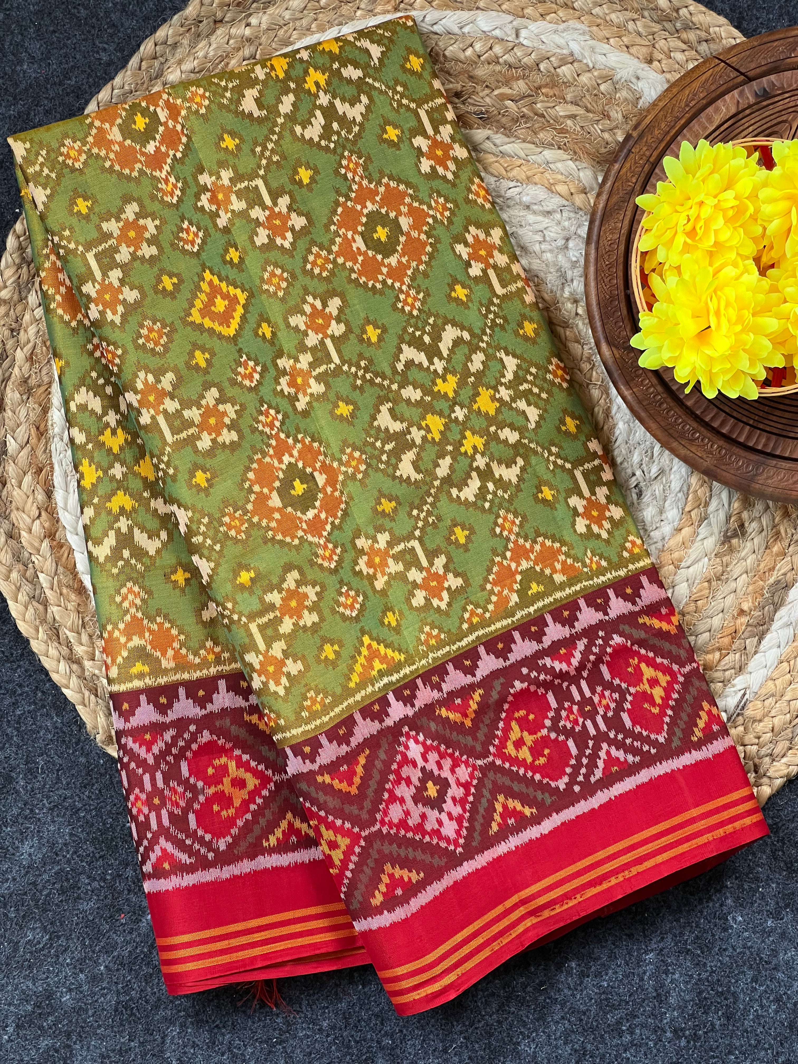 Sage Green Navratna Design Handwoven Patola Dupatta Main image