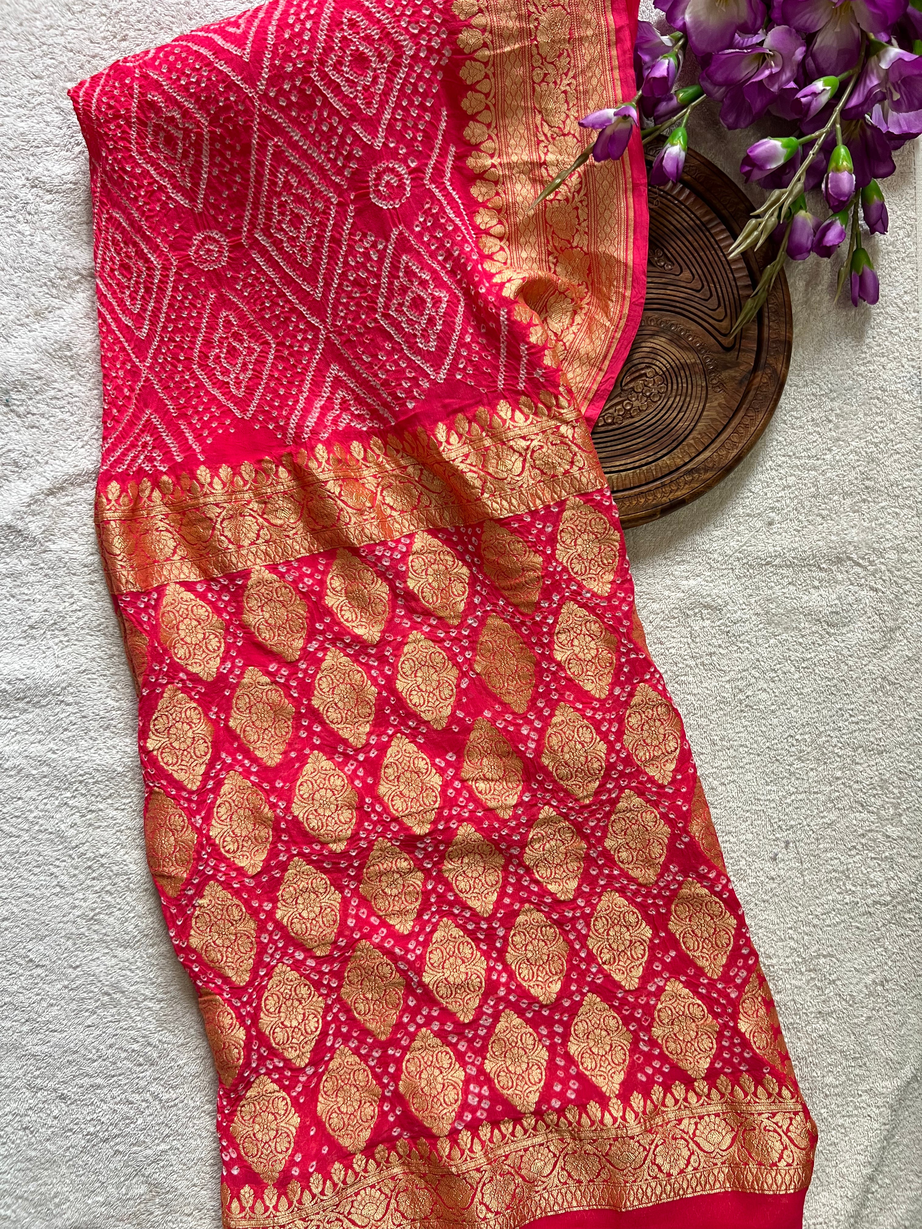Georgette Heavy Rai Bandhej Saree Main image