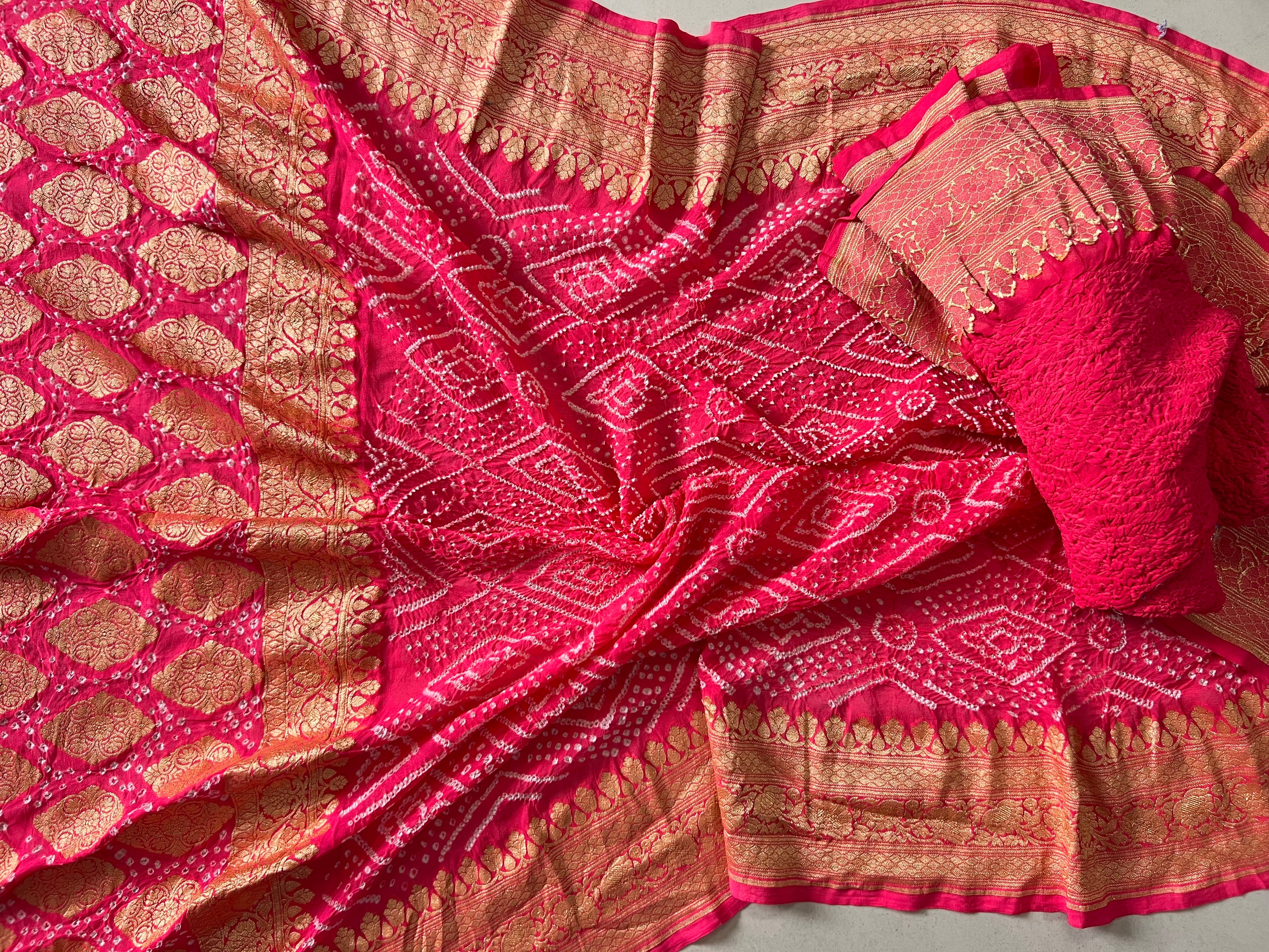 Georgette Heavy Rai Bandhej Saree