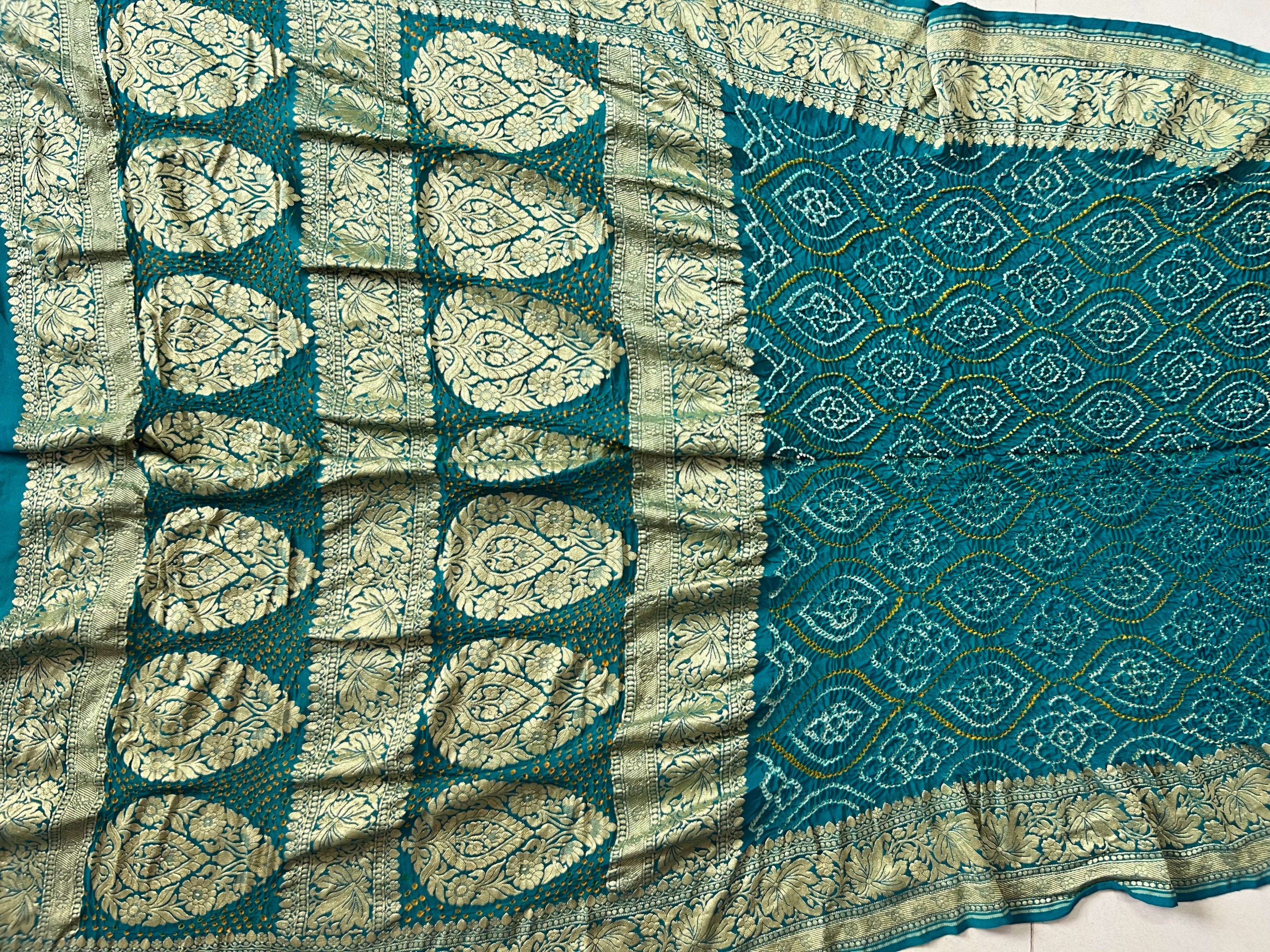 Georgette Heavy Rai Bandhej Saree Secondary image