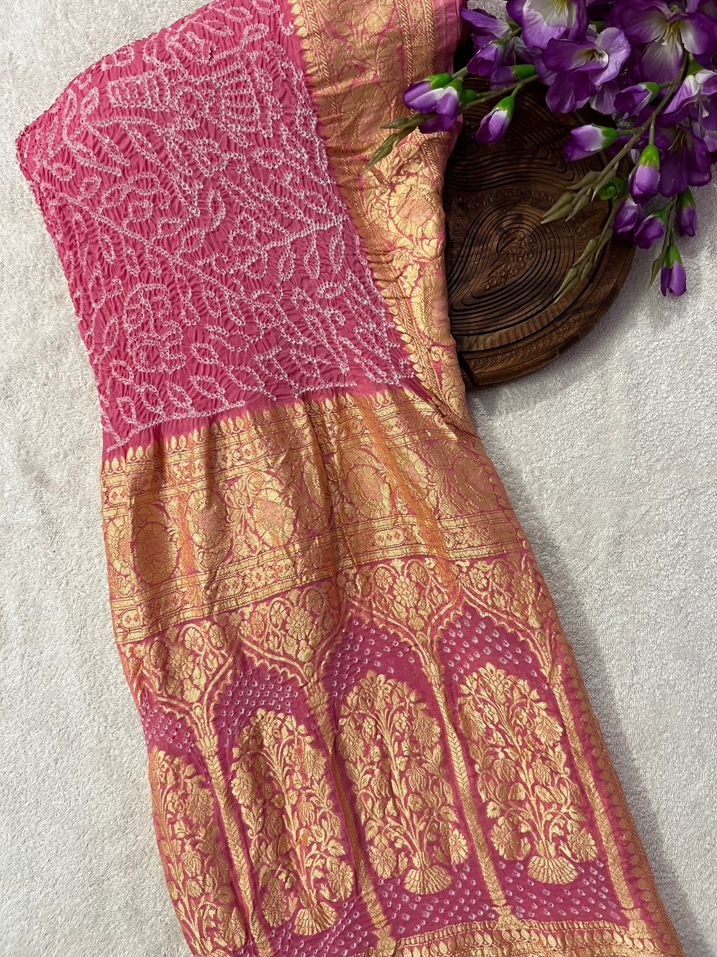 Georgette Heavy Rai Bandhej Saree