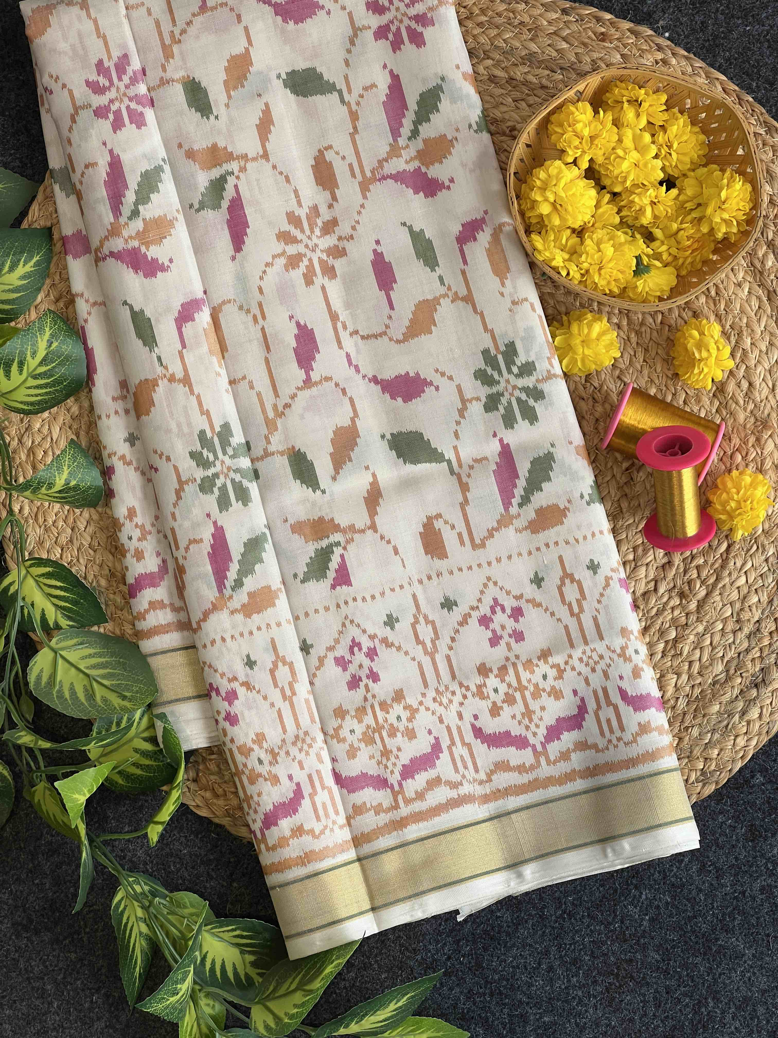 Handwoven Patola Silk Saree Fancy Off. White