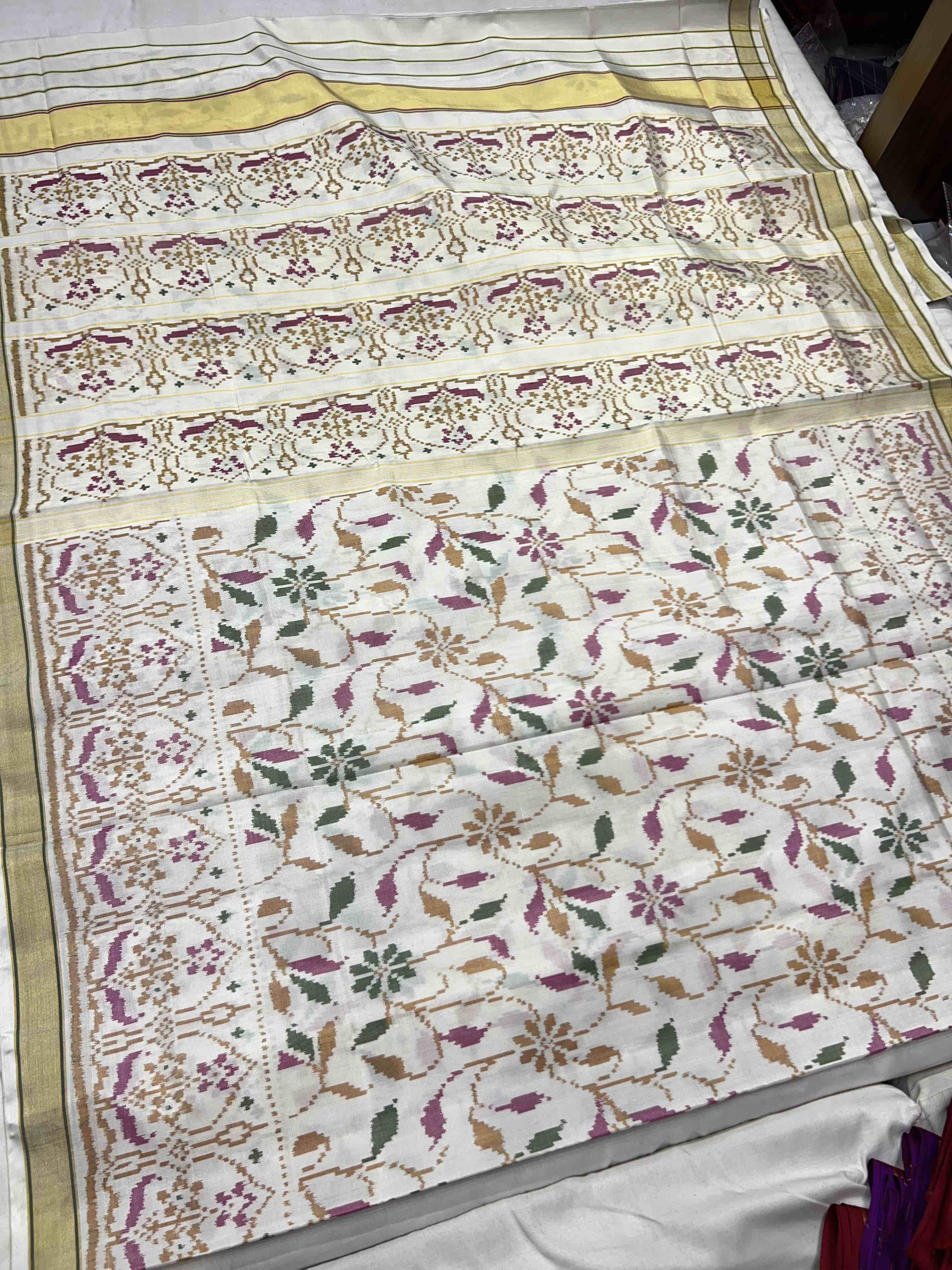 Handwoven Patola Silk Saree Fancy Off. White Secondary image