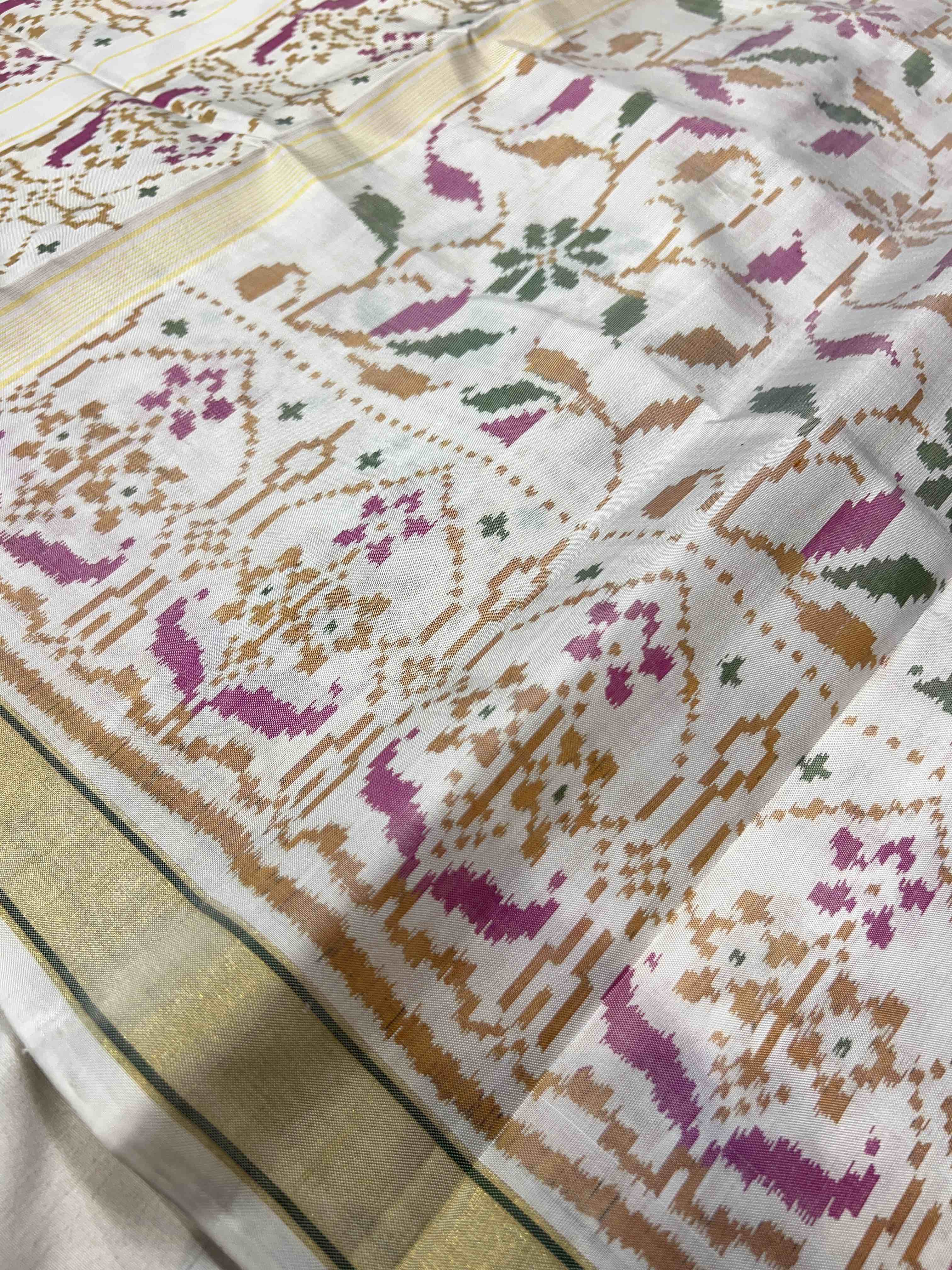 Handwoven Patola Silk Saree Fancy Off. White