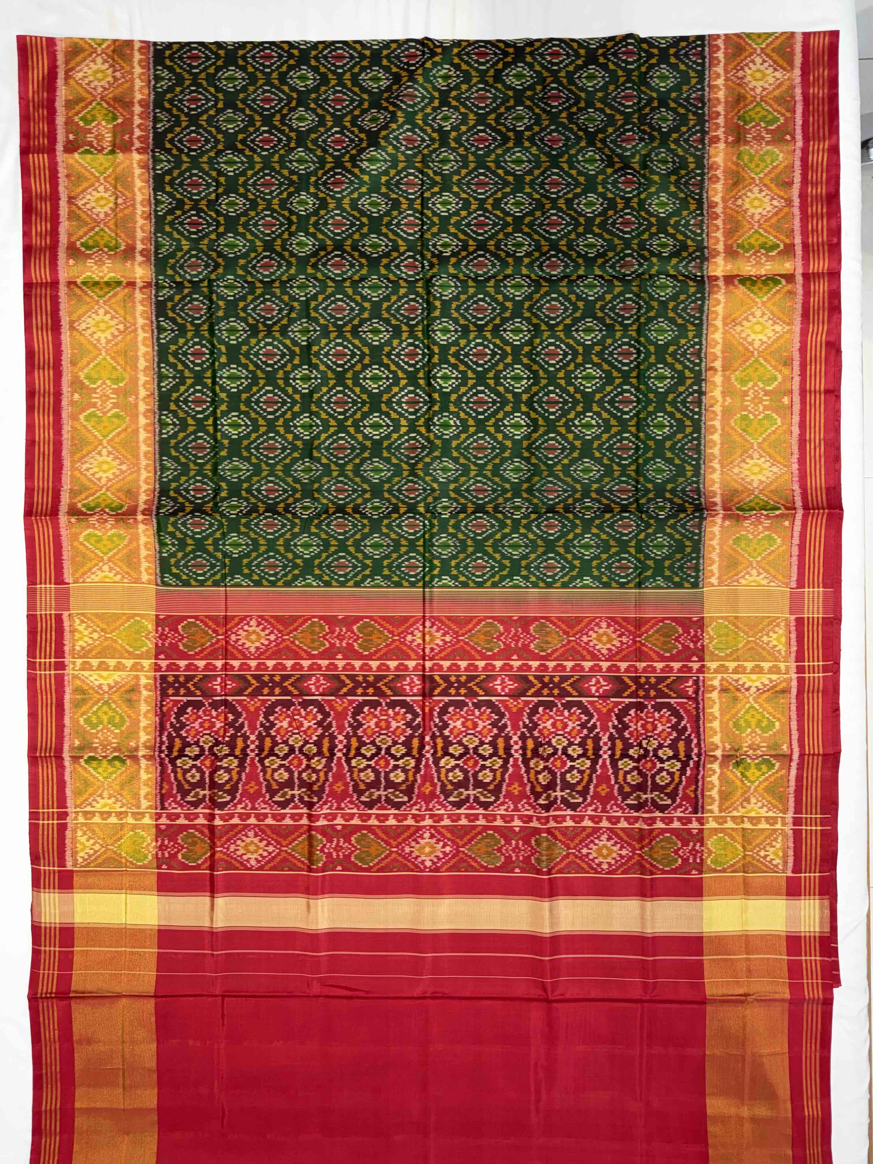 Handwoven Patola Silk Saree Traditional Red And Green Combination